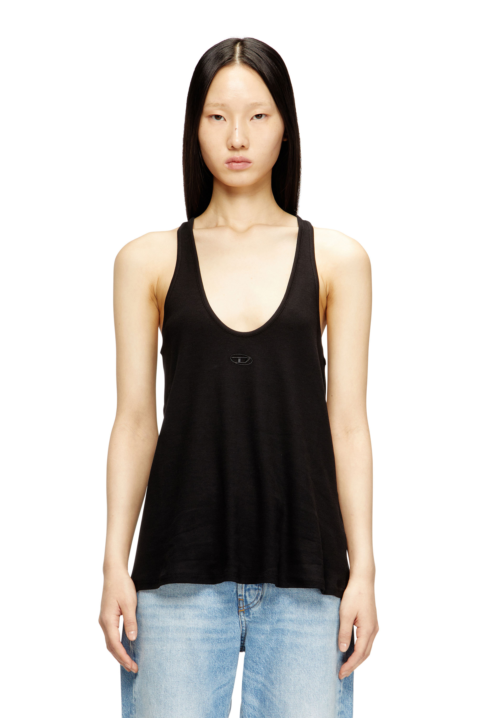 Diesel - T-IPSYA-LKDS, Damen Geripptes Tanktop mit Oval D in Schwarz - 1