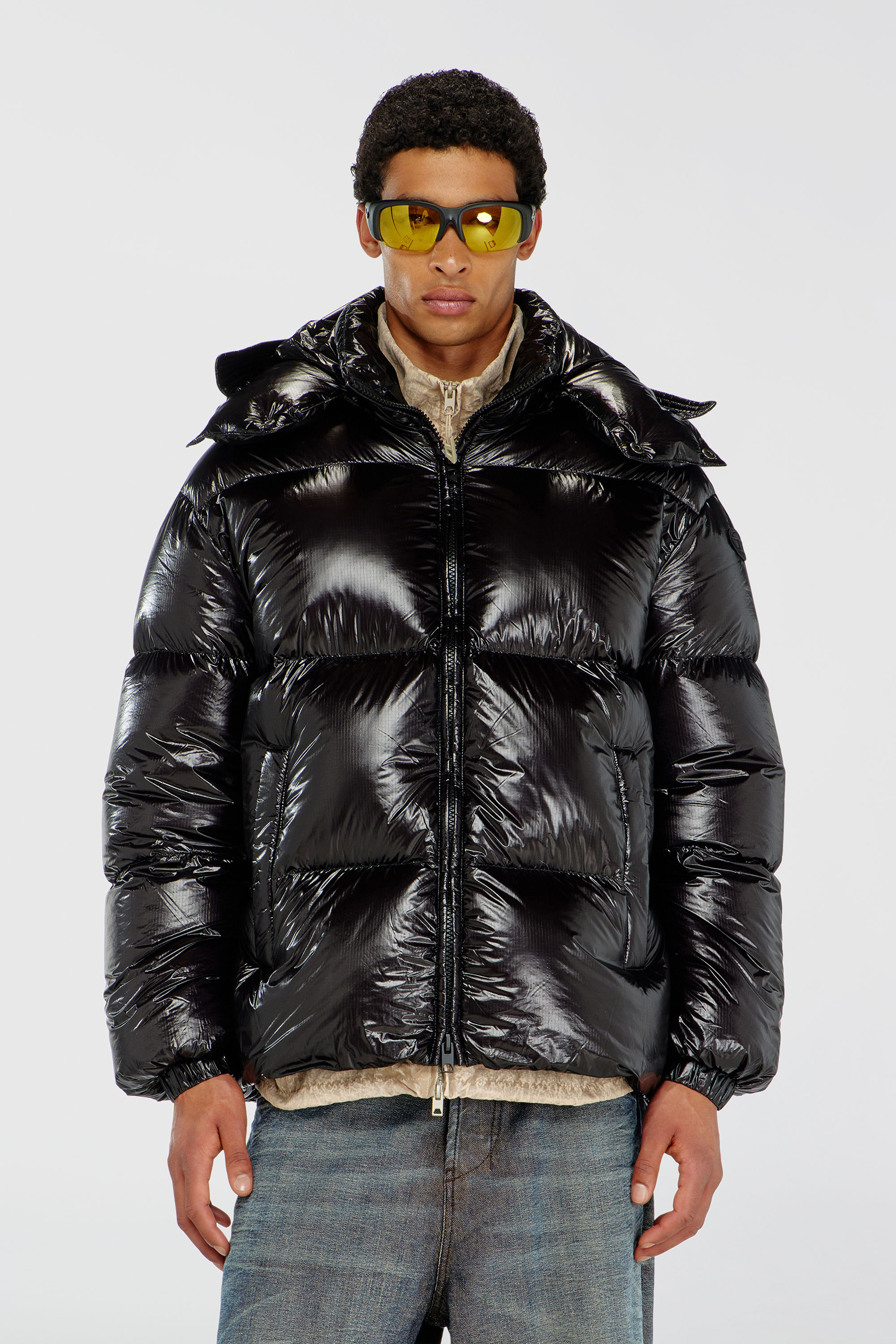 Diesel - W-ROLFYS-WRD-BKCP, Man's Down puffer jacket with detachable hood in Black - 1