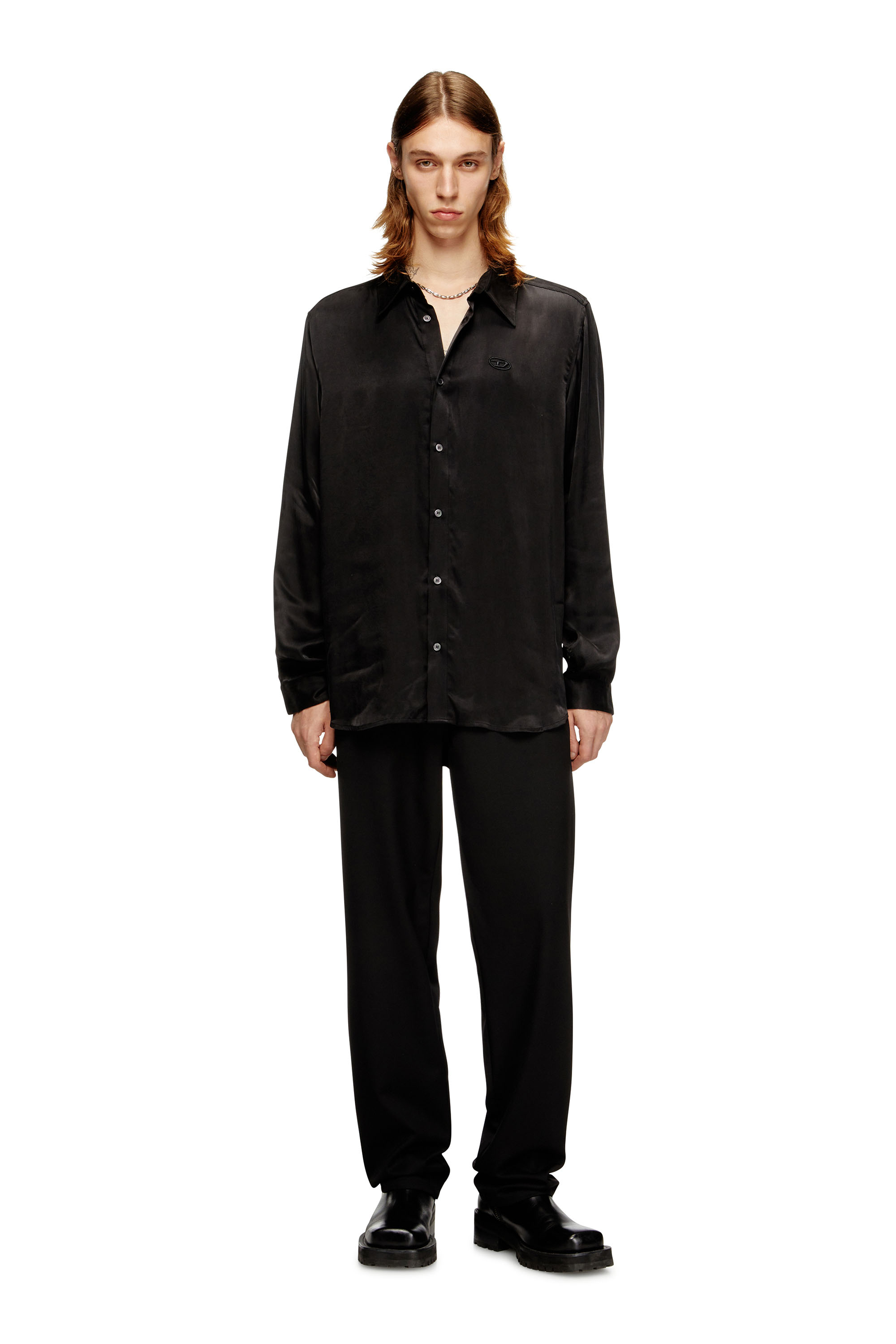 Diesel - S-SIMPLY-AJFU, Camicia in cupro con logo ricamato Uomo in ToBeDefined - 2