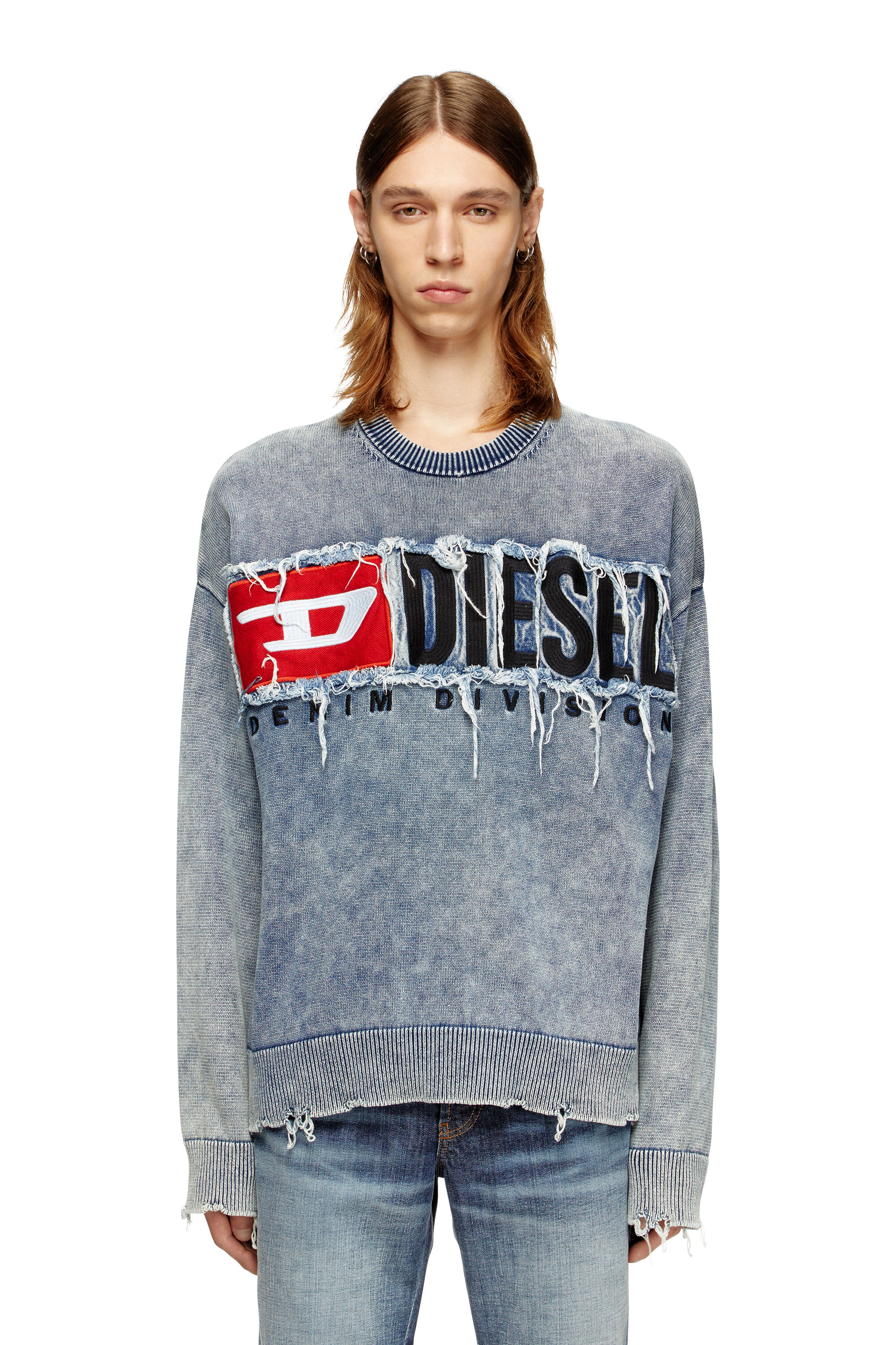 Diesel - K-FRONZI, Maglia in cotone con patch in denim del logo Uomo in Blu - 3