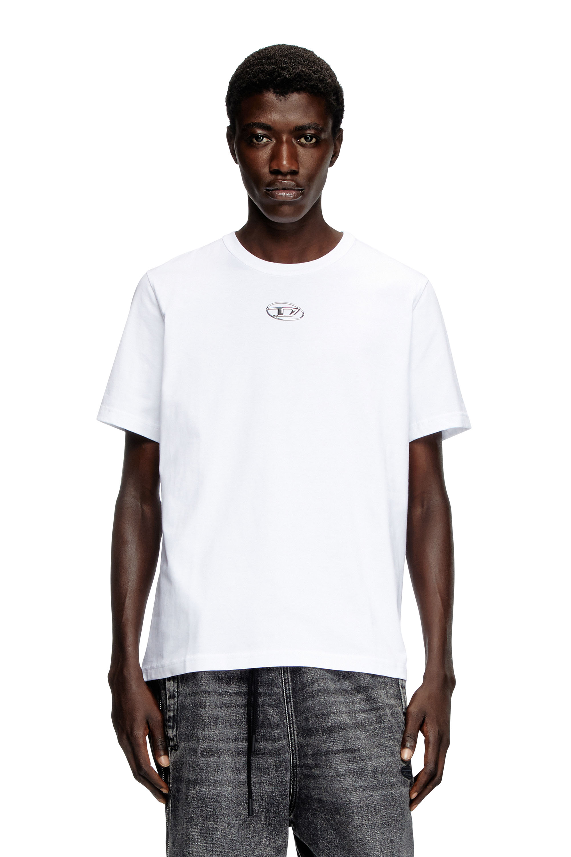 Diesel - T-ADJUST-OD, T-shirt avec logo Oval D métallisé Homme in Blanc - 1