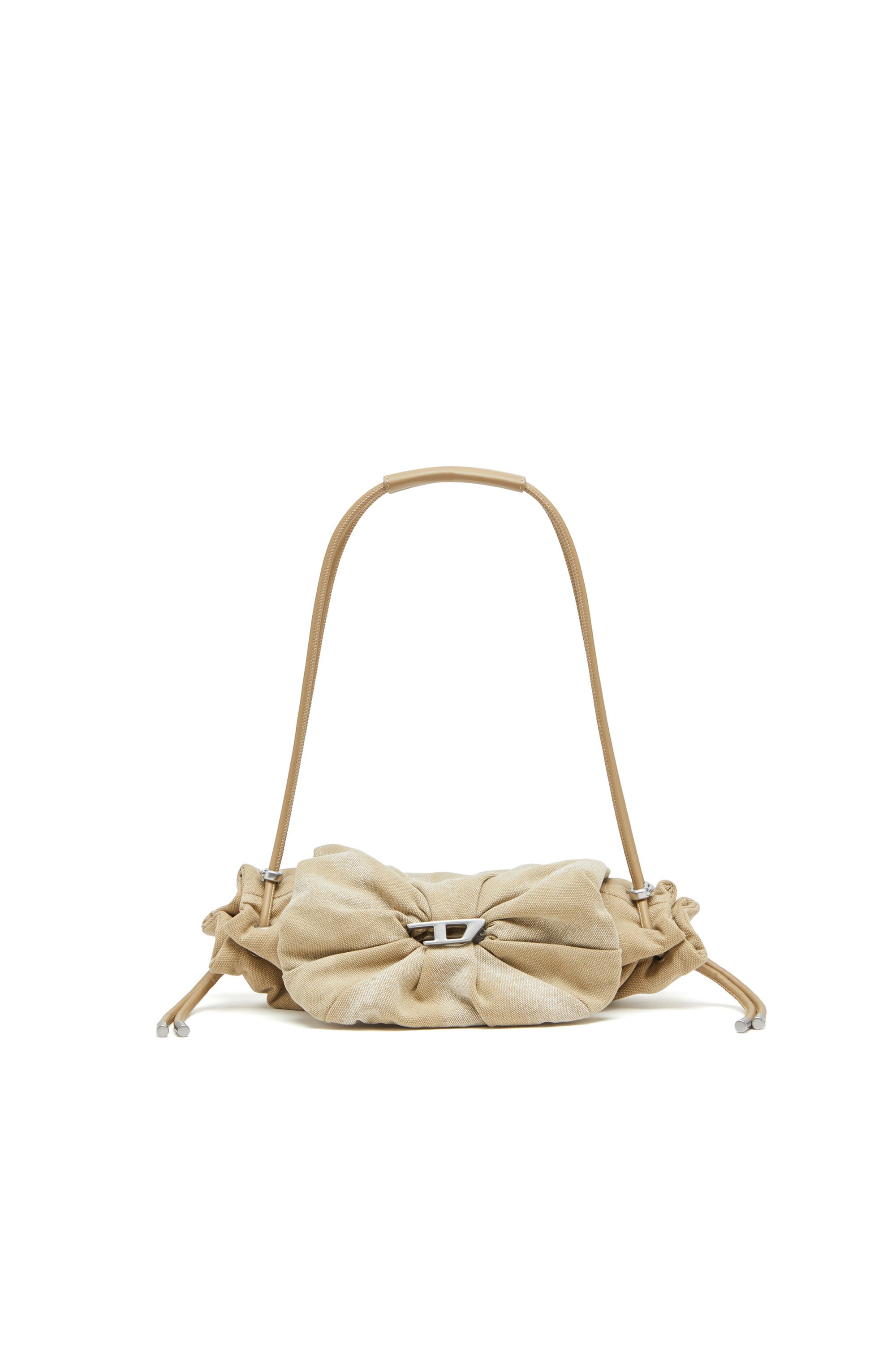 Diesel - SCRUNCH-D SHOULDER S, Damen Kleine Schultertasche aus gewachstem Canvas in Beige - 1