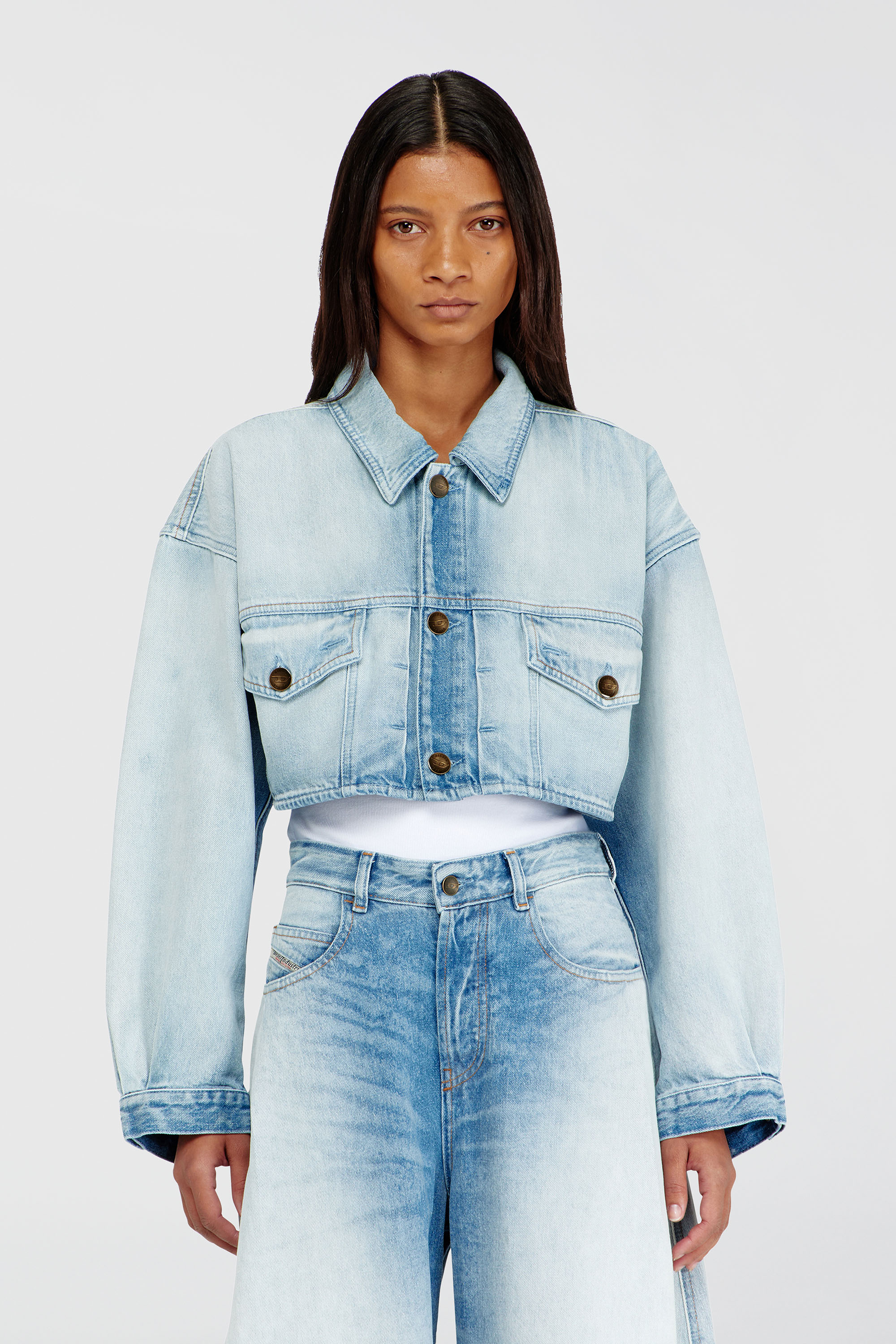 Diesel - DE-MALLEY-S, Veste trucker courte et oversize Femme in Bleu - 1