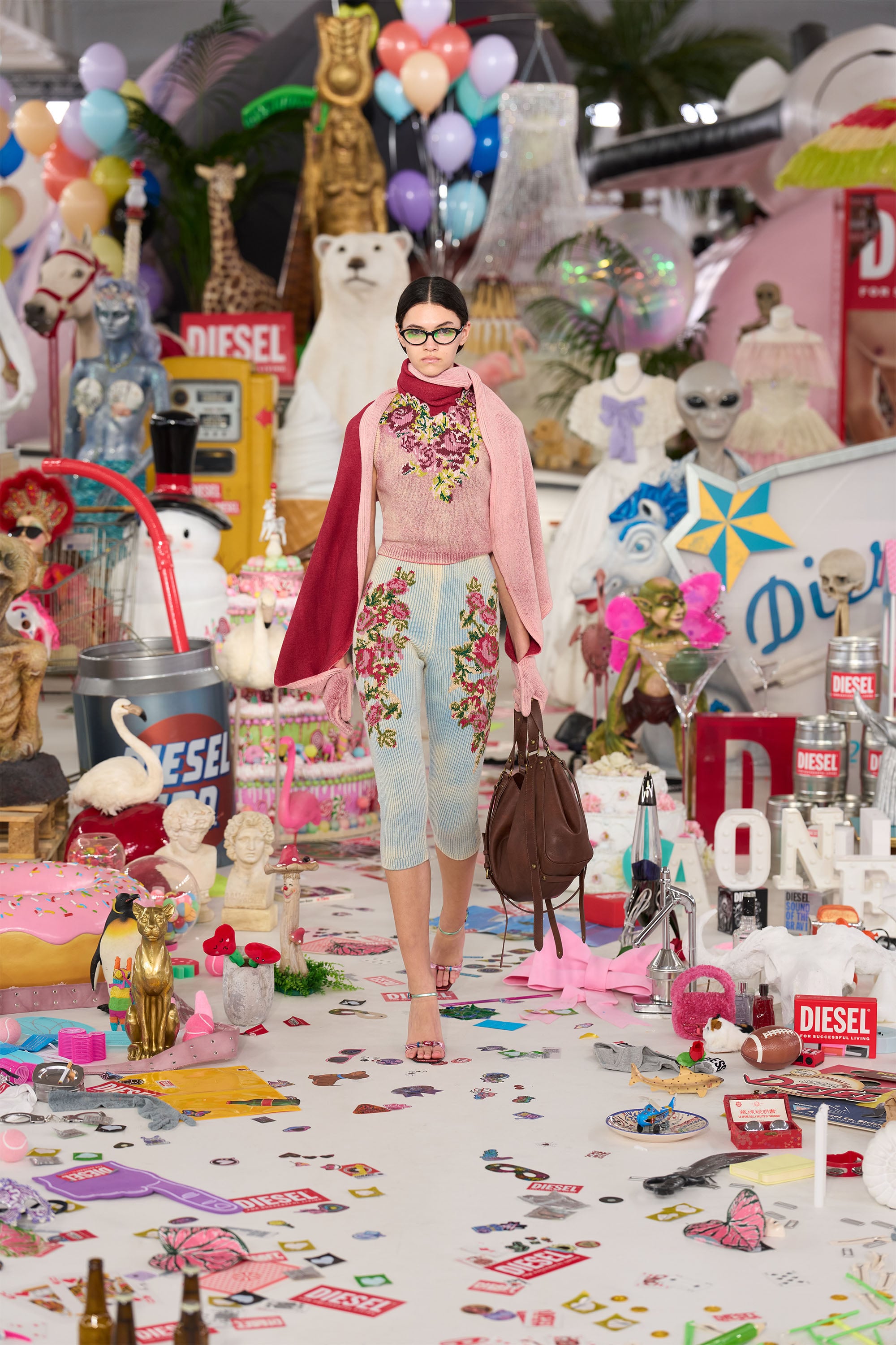 Diesel - M-RARIS, Damen Strickweste aus Wollmischung mit Blumenmuster in Rosa - 3