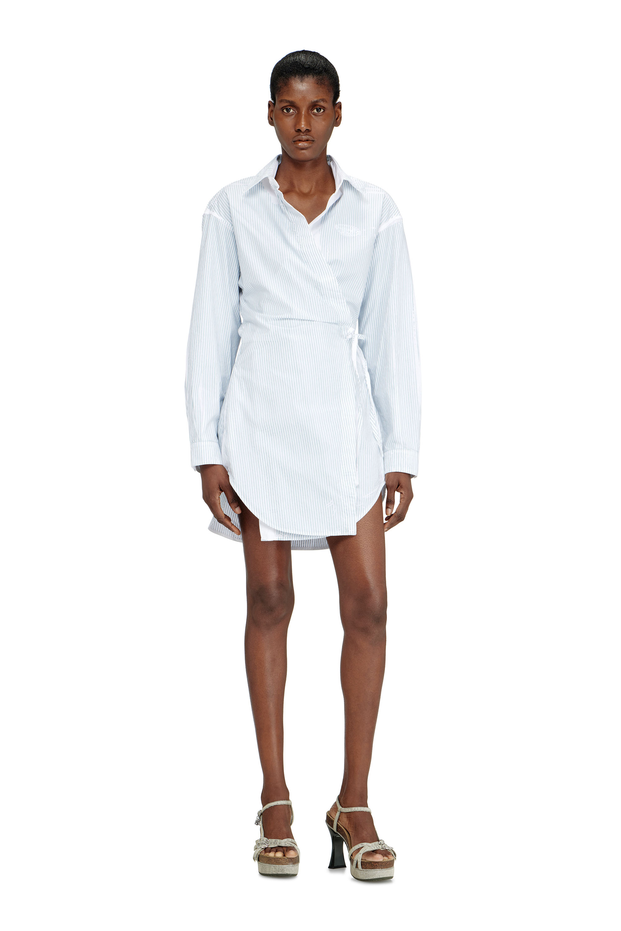 Diesel - D-DELPHOS-S2, Mini abito avvolgente in popeline con righe sottili Donna in Blu - 3