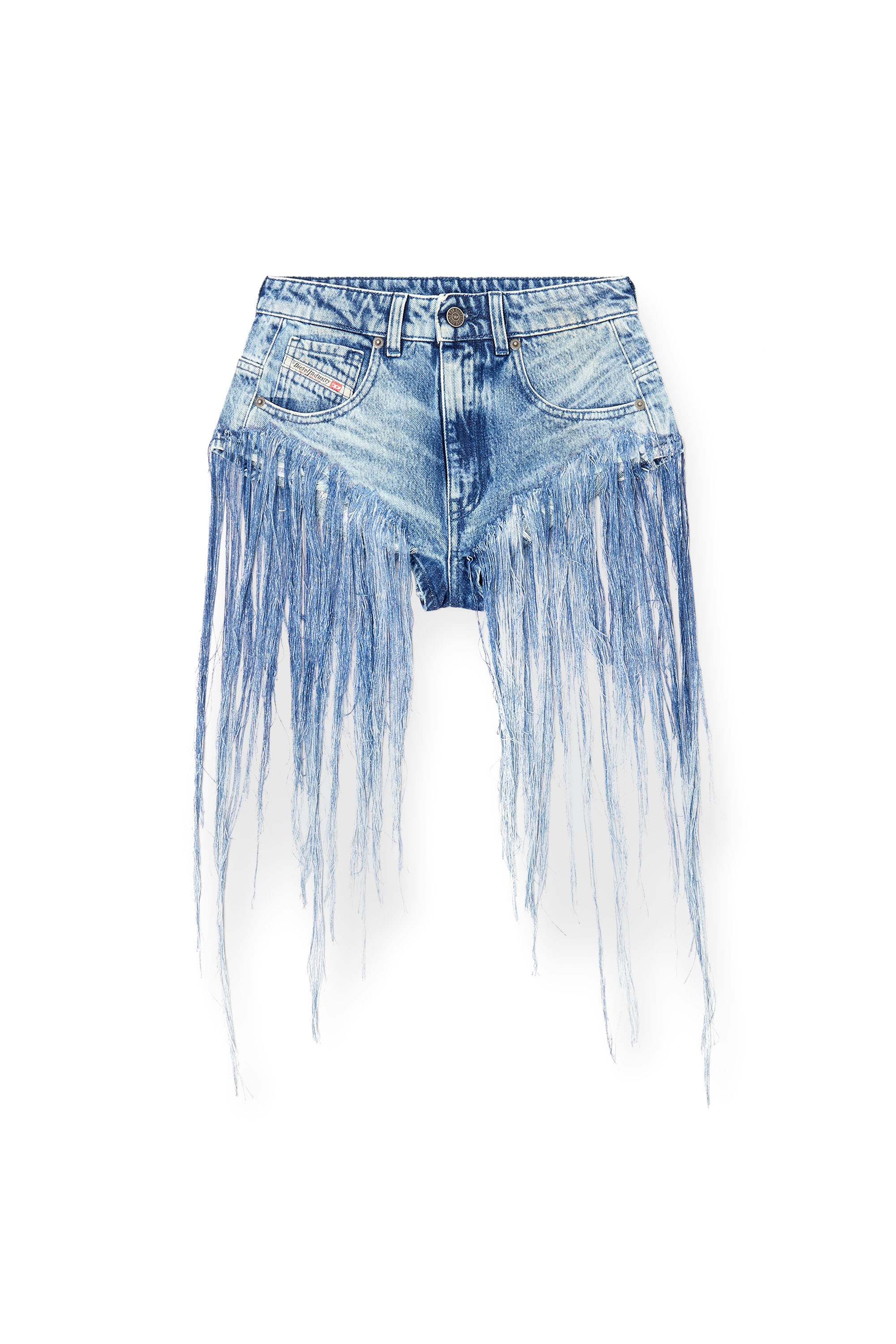 Diesel - DE-JIZZ-FSG, Woman's Shorts in distressed fringed denim in Medium blue - 3