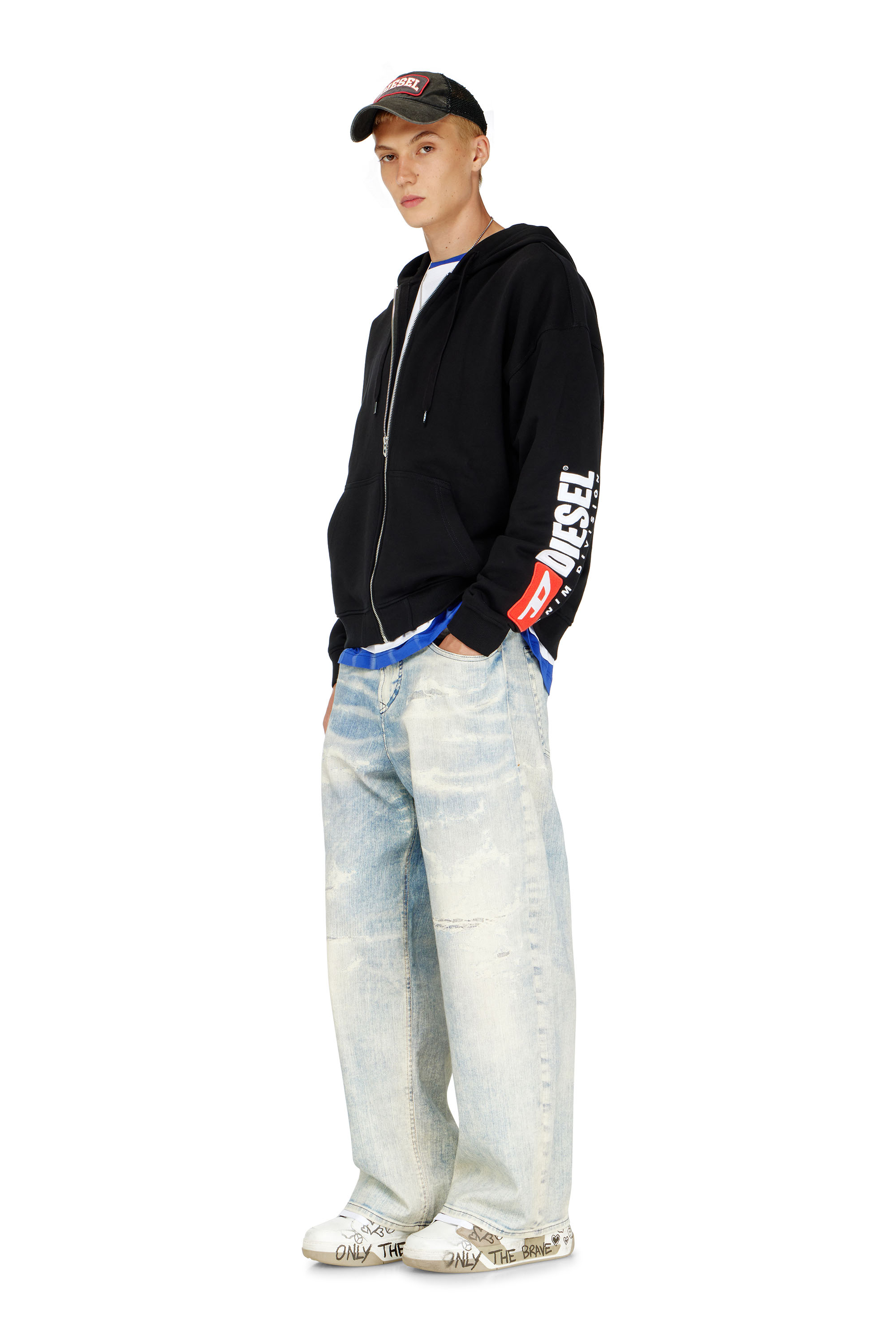 Diesel - S-BOXT-ZIP-HOOD-DIV, Sweat &agrave; capuche avec logo brod&eacute; Homme in Noir - 2