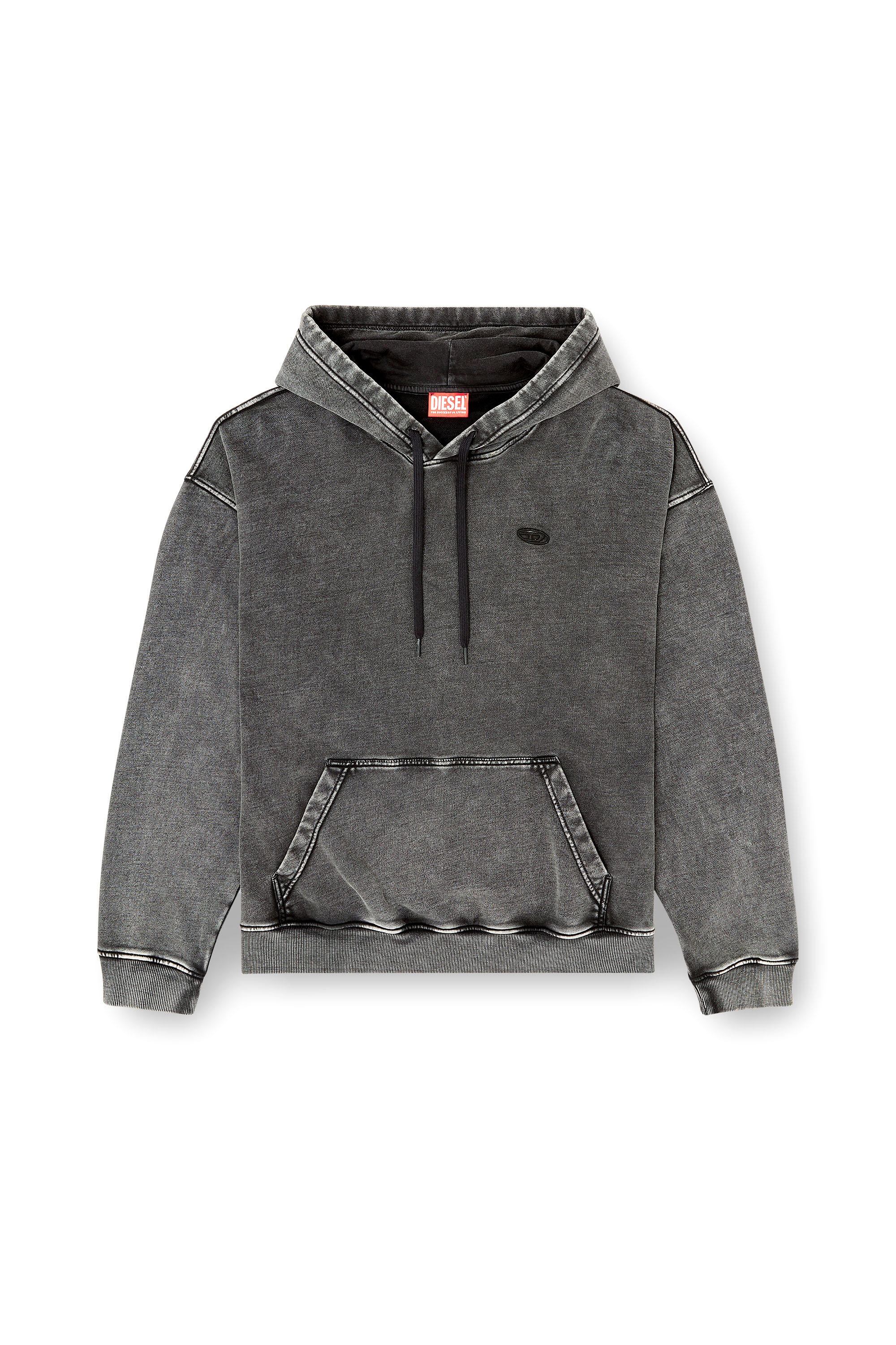 Diesel - S-BOXT-HOOD-DEN, Sweat &agrave; dos patchwork coup&eacute; brut Homme in Gris - 3