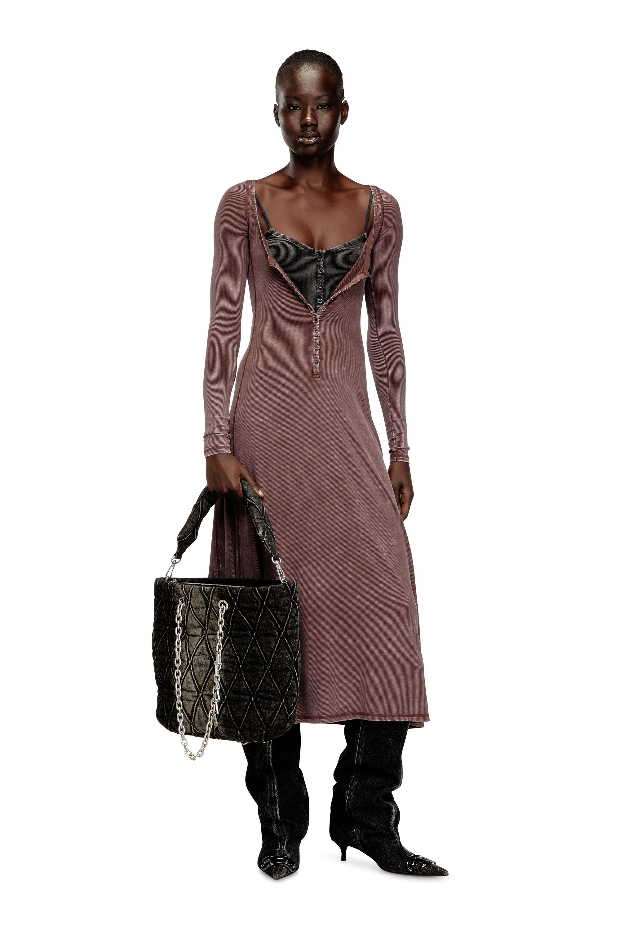 Diesel - D-LEY, Abito midi in jersey a coste sfumato Donna in ToBeDefined - 1