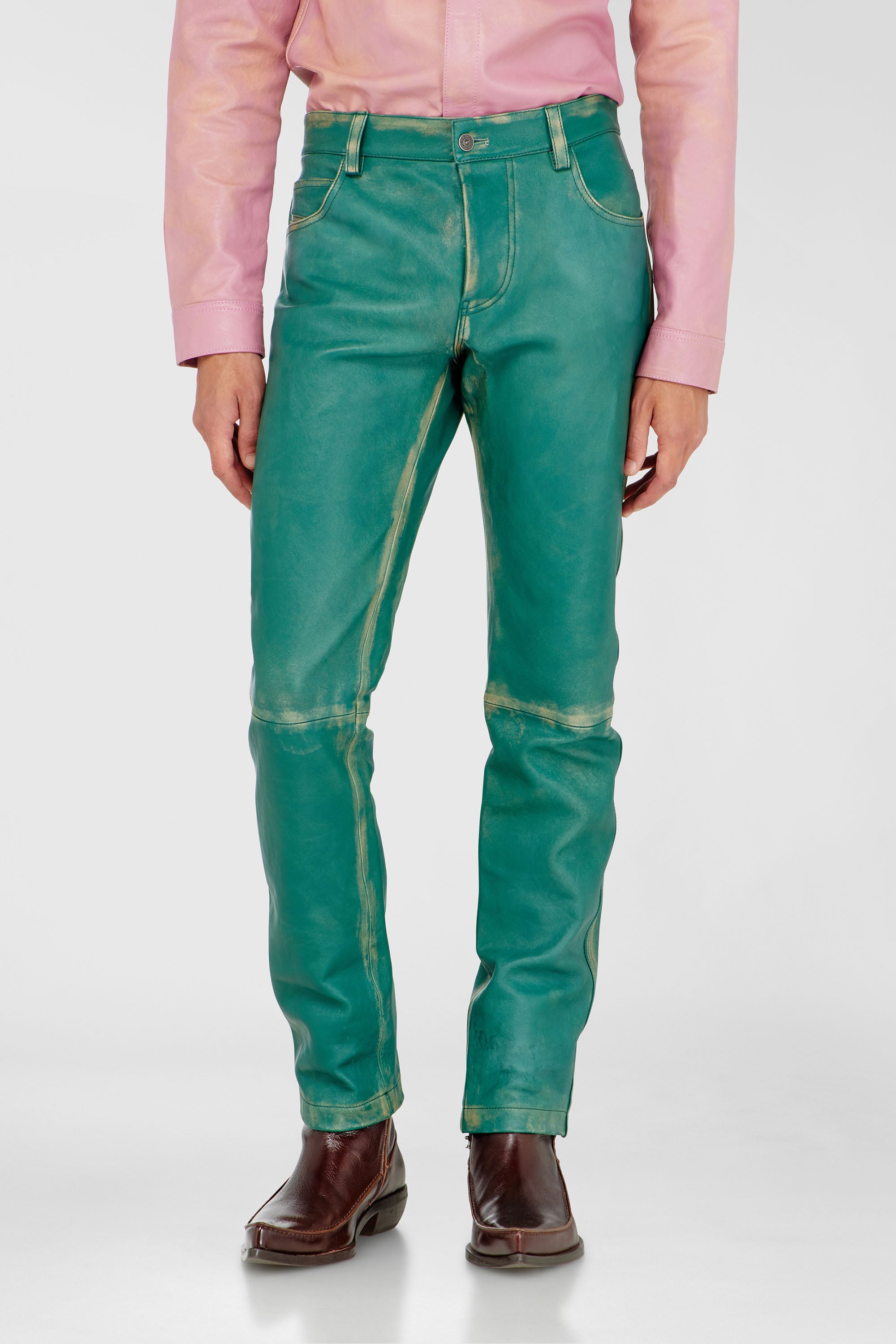Diesel - P-OCKET, Pantaloni in pelle lavorata Uomo in Verde - 1