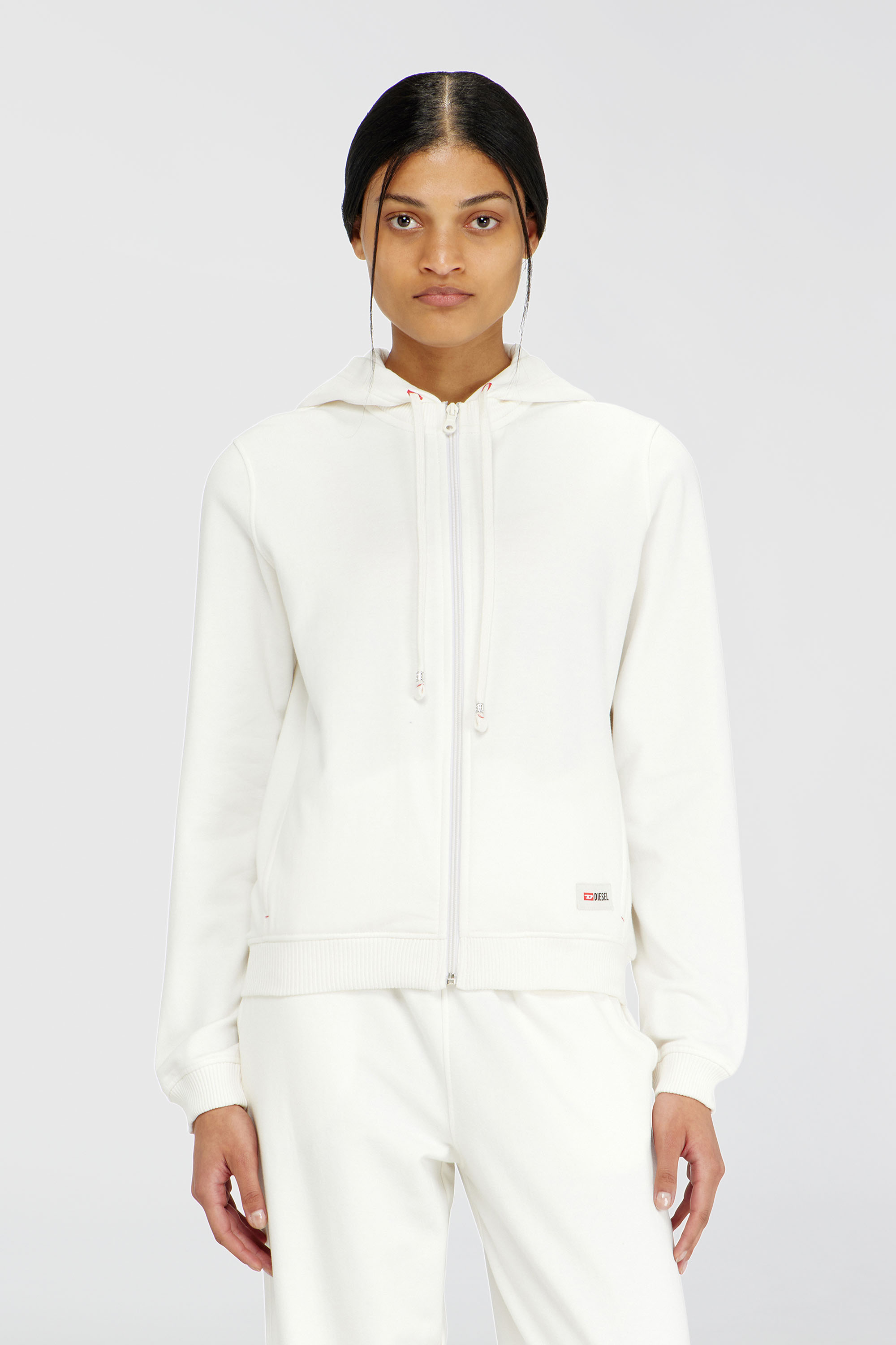 Diesel - HARRIET-D-CORE, Sweat &agrave; capuche en m&eacute;lange de coton gratt&eacute; Femme in Blanc - 1