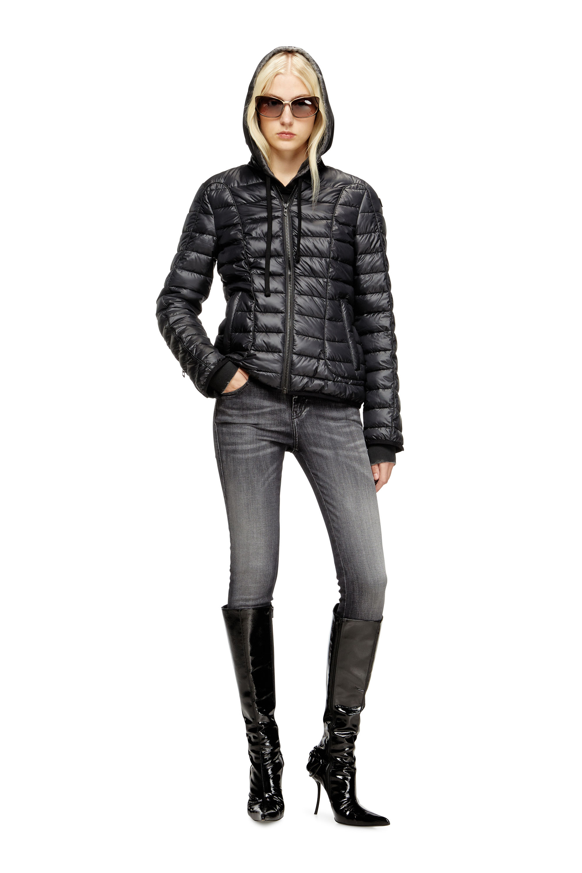 W-PILOT-FEM, Nero Diesel - W-PILOT-FEM, Giacca imbottita con dettagli biker Donna in Nero - 1