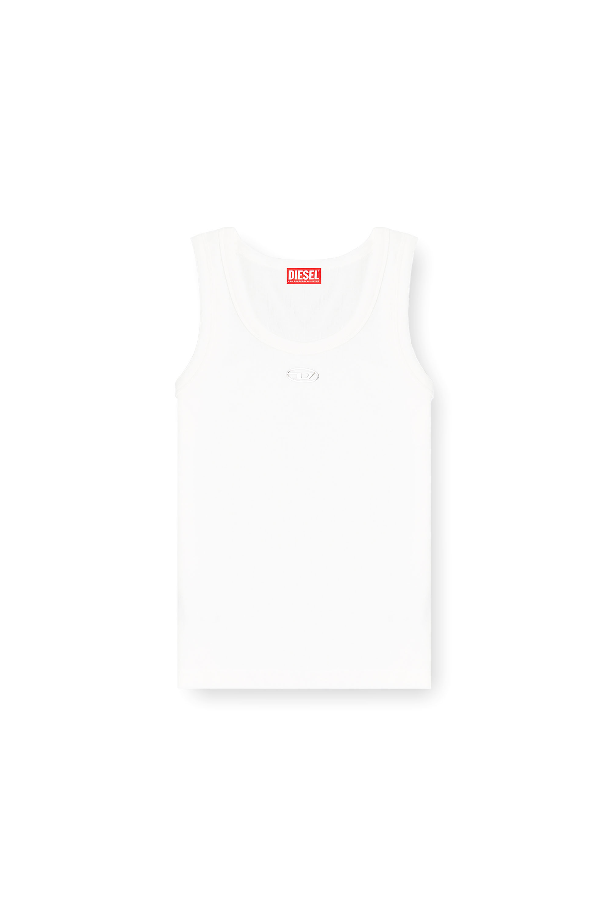 Diesel - T-ANKI-OD, Canotta slim a costine con Oval D metallica Donna in Bianco - 2