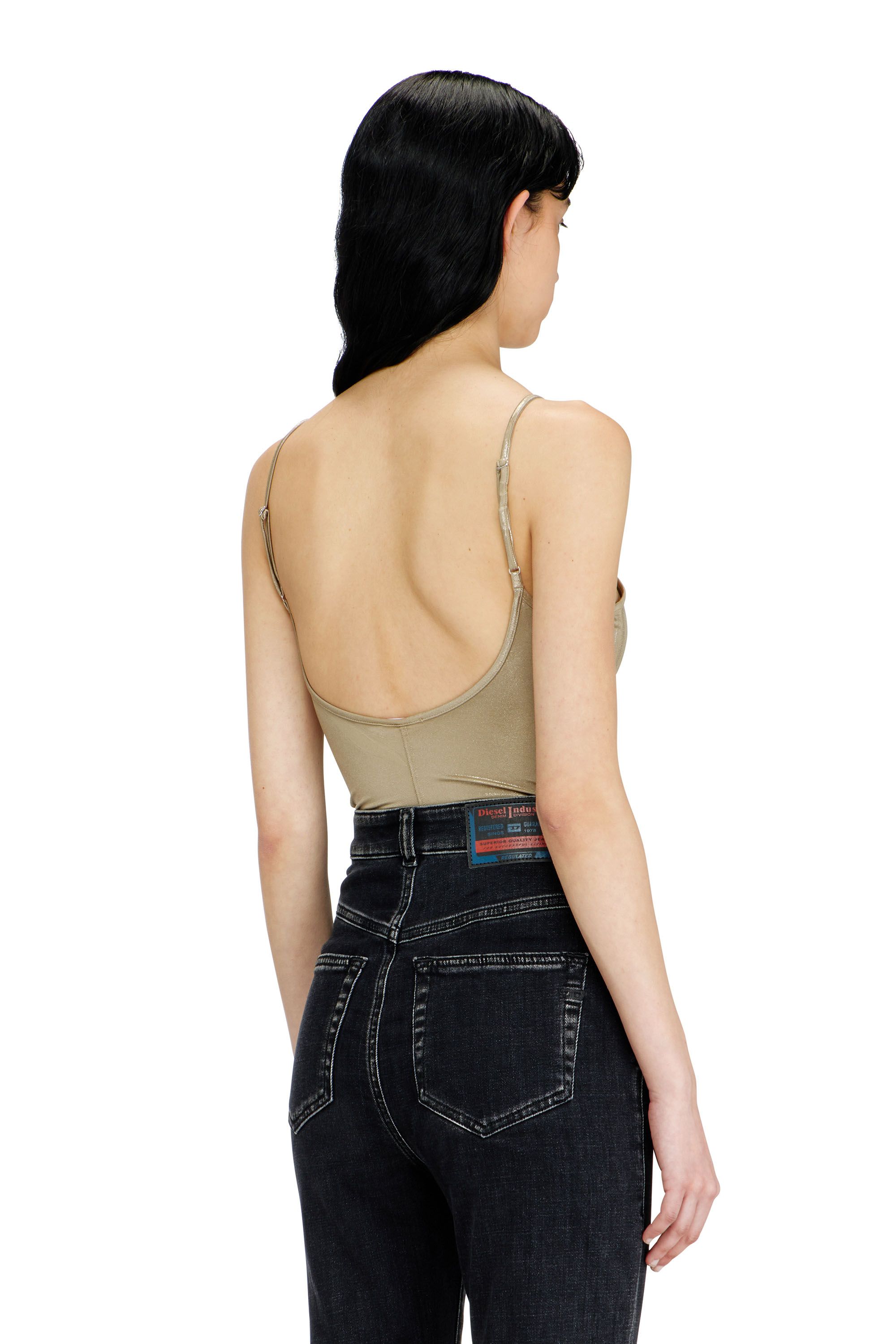 Diesel - T-IMYNY, Damen Gl&auml;nzender Jersey-Body mit Rundhalsausschnitt in Beige - 2