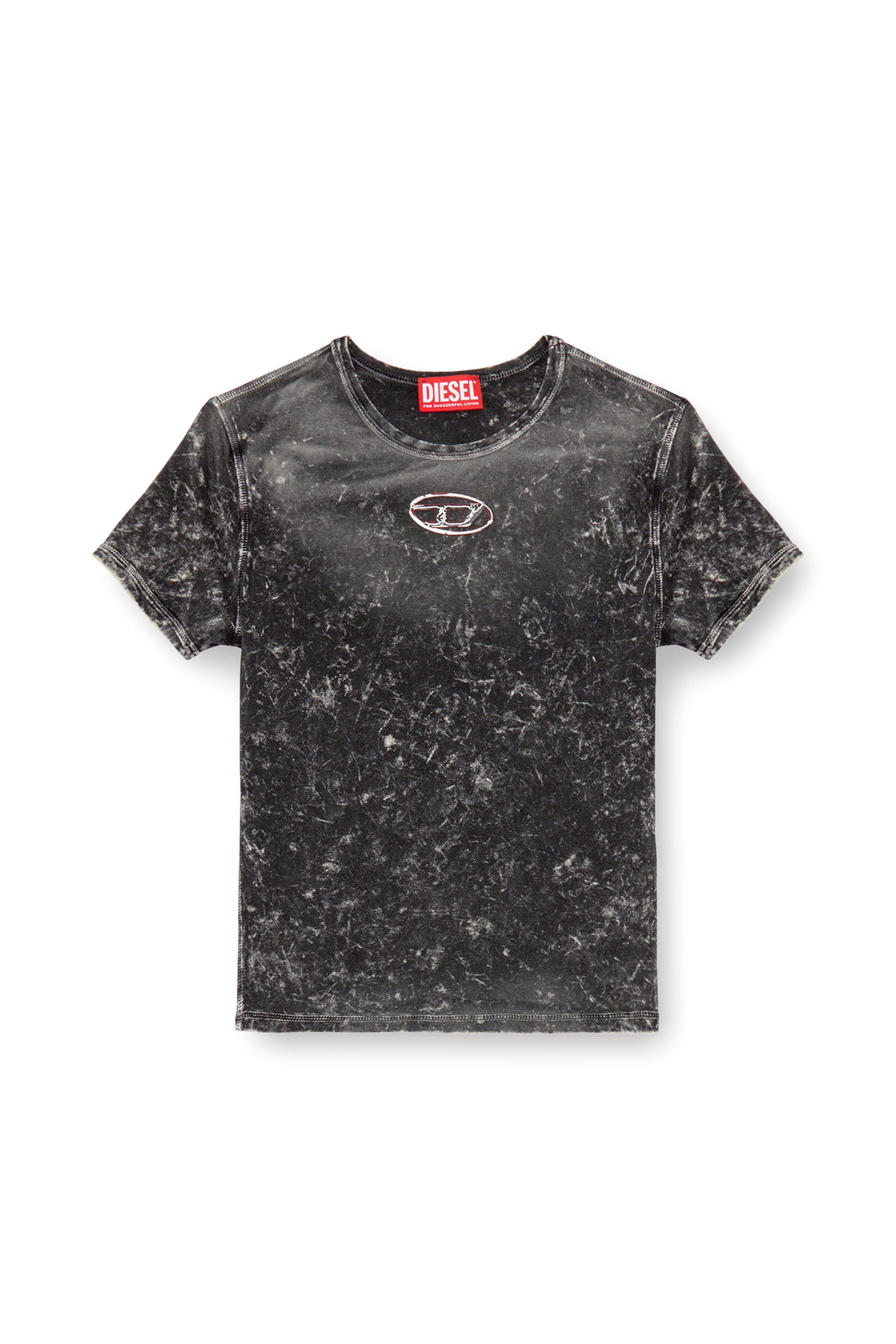 Diesel - T-UNCUTIES-P1, Woman Marble-effect T-shirt in stretch jersey in Black - Image 4