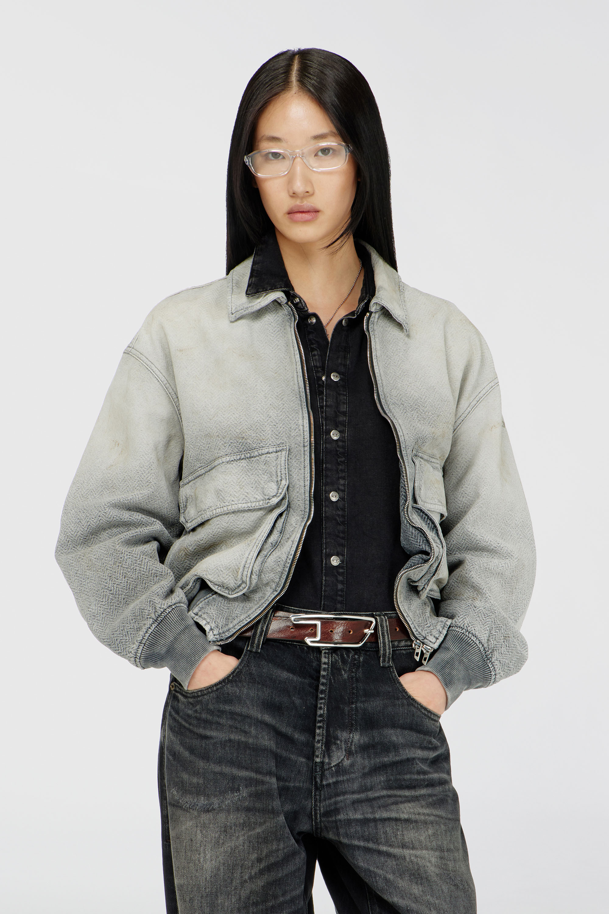 Diesel - D-KURZ, Giacca in denim a spina di pesce effetto distressed Unisex in Grigio - 1