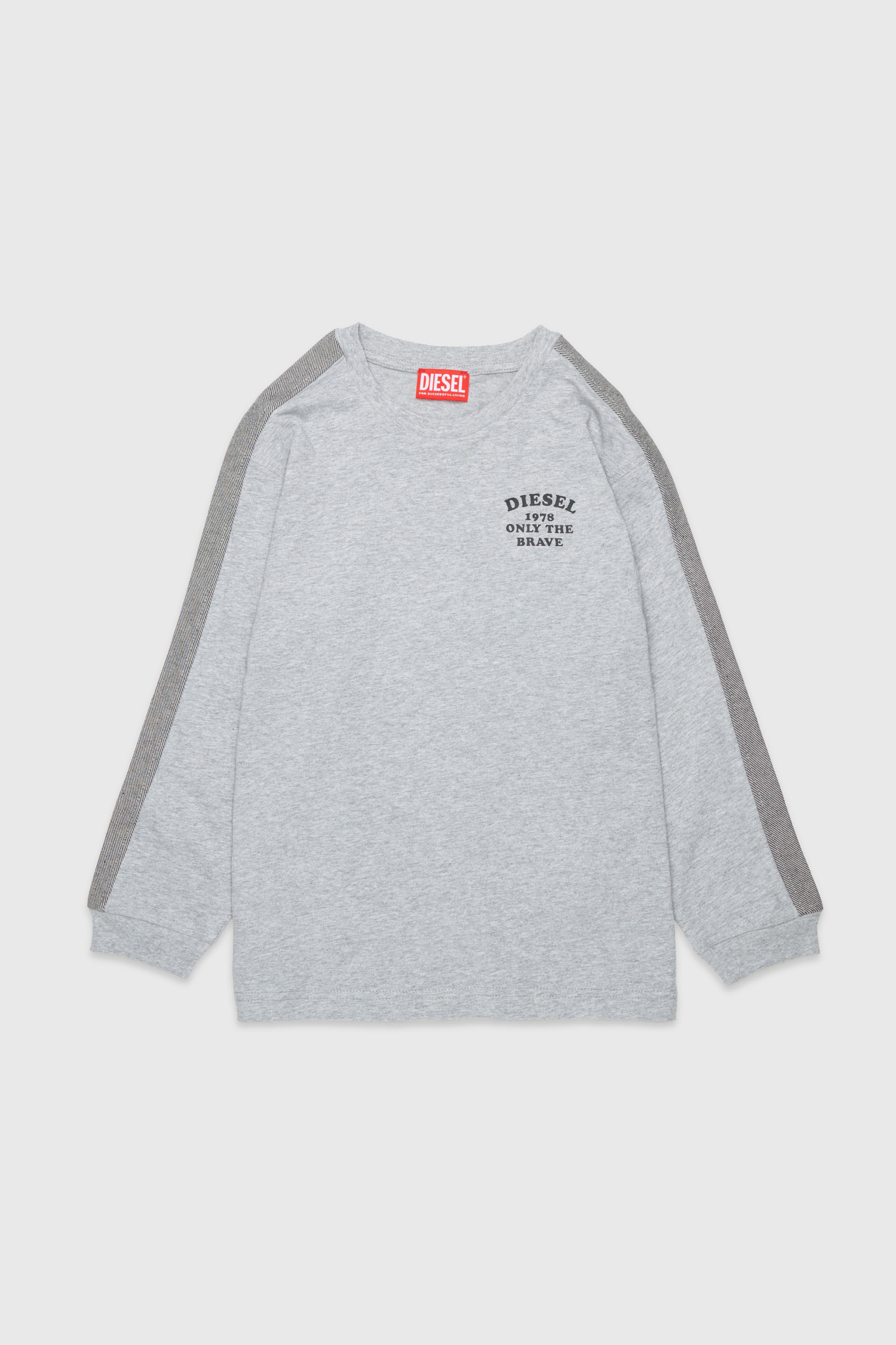 Diesel - TEAN OVER, T-shirt &agrave; manches longues avec logo et bandes contrast&eacute;es Homme in Gris - 1