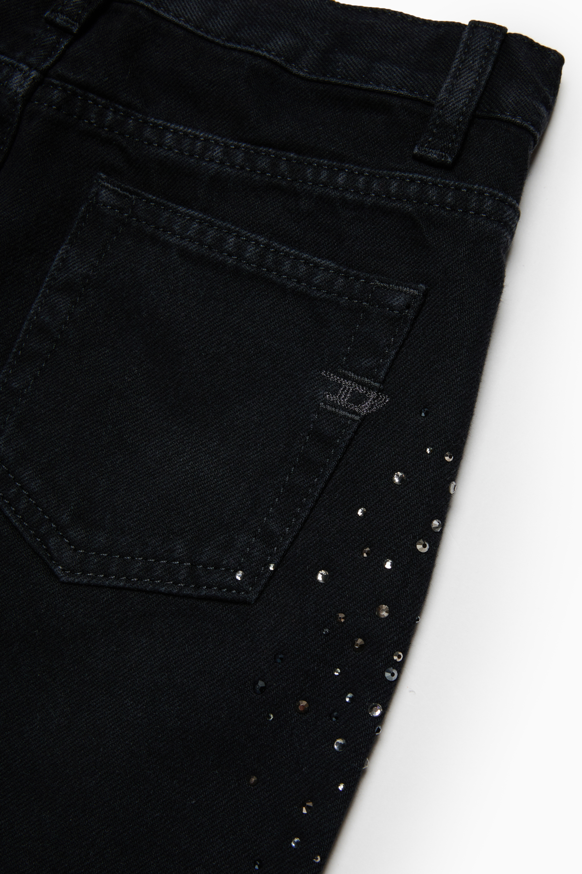 Diesel - GIANNA-SP, Mini-jupe en denim effiloch&eacute; avec strass Femme in Noir - 4
