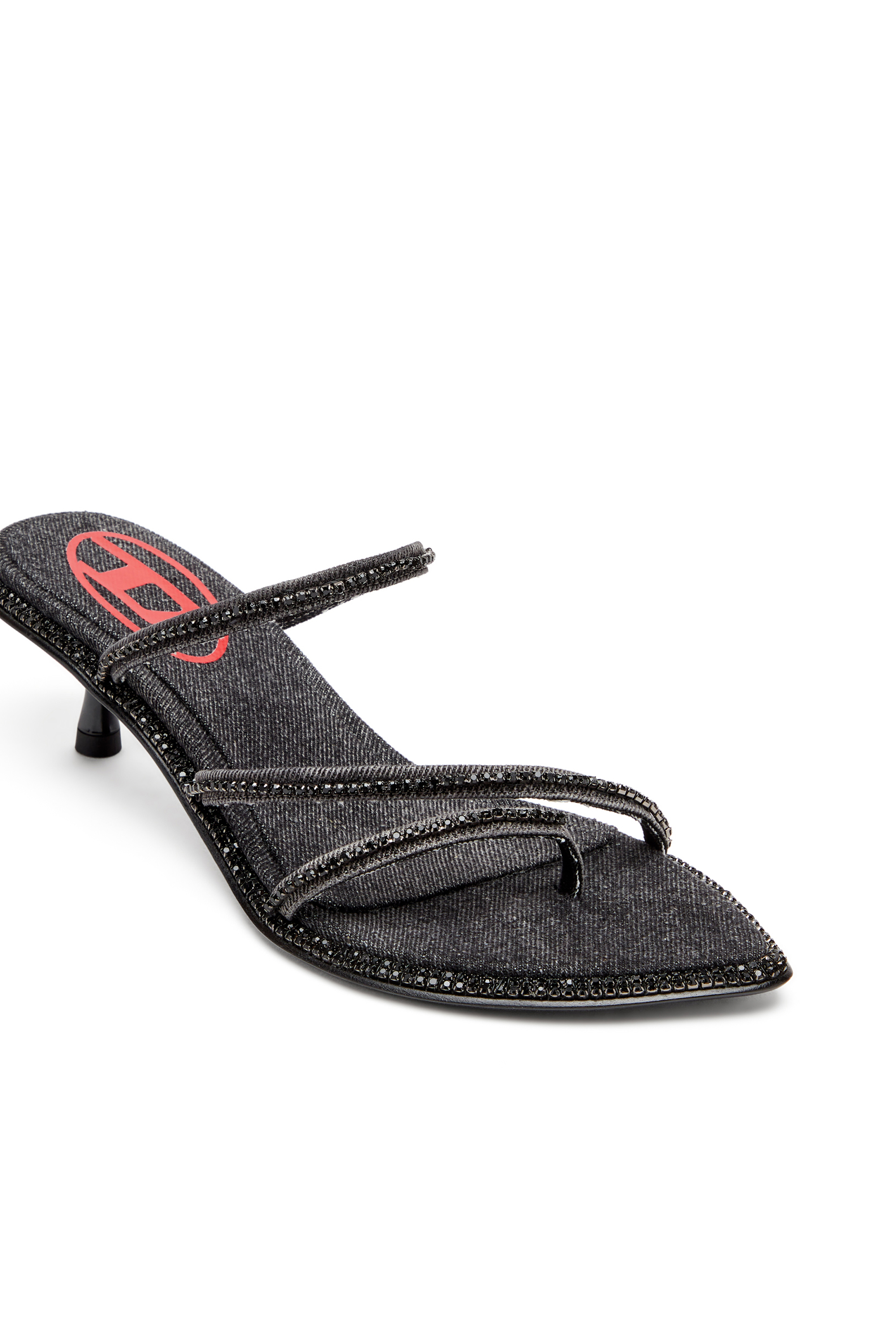 Diesel - D-HAVANNA KITTIE, Mules à petits talons en denim avec cristaux Femme in Noir - 5