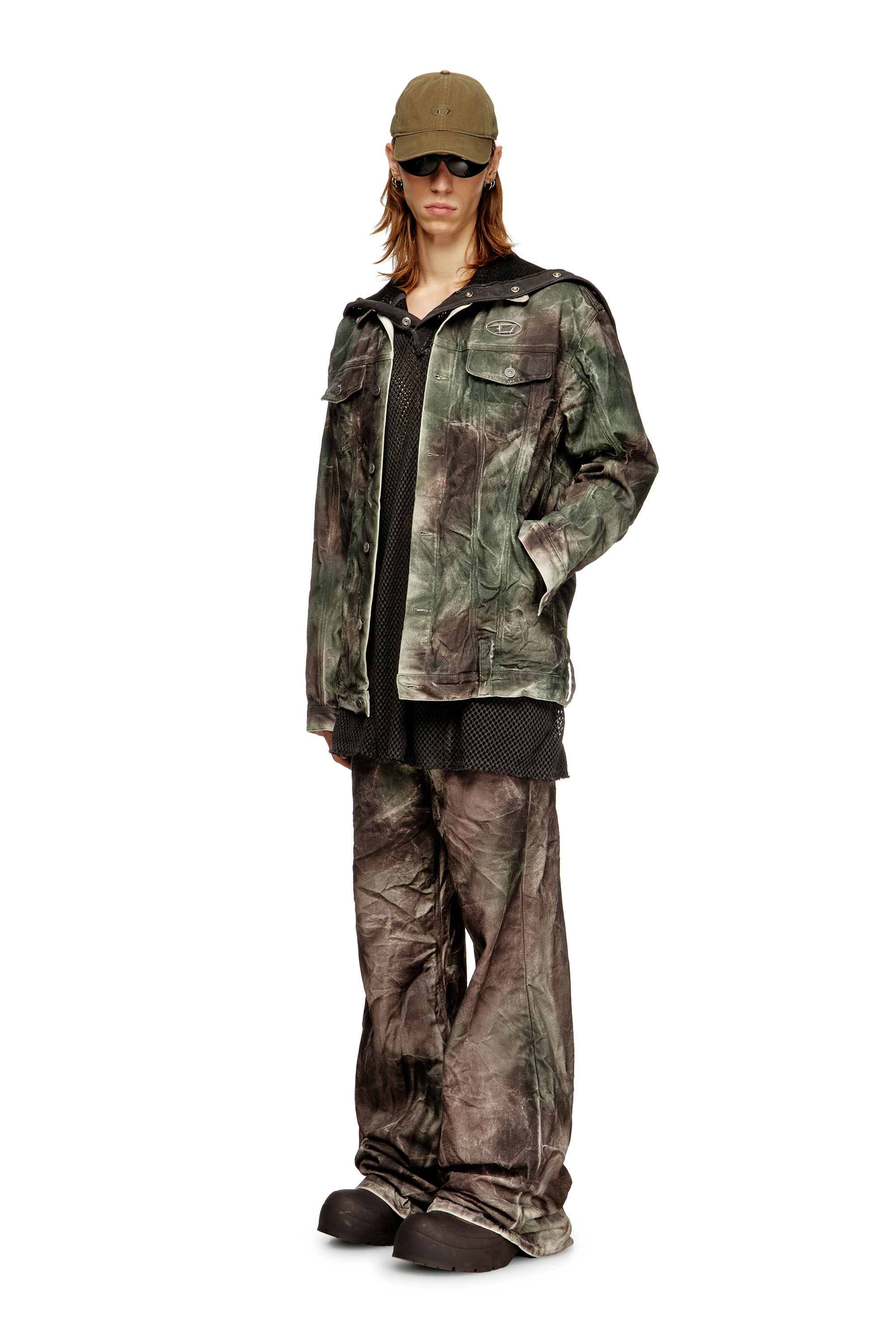Diesel - J-THUG-JKT, Unisex Trucker-Jacke aus zerknittertem Camouflage-Canvas in Braun/Grün - 1
