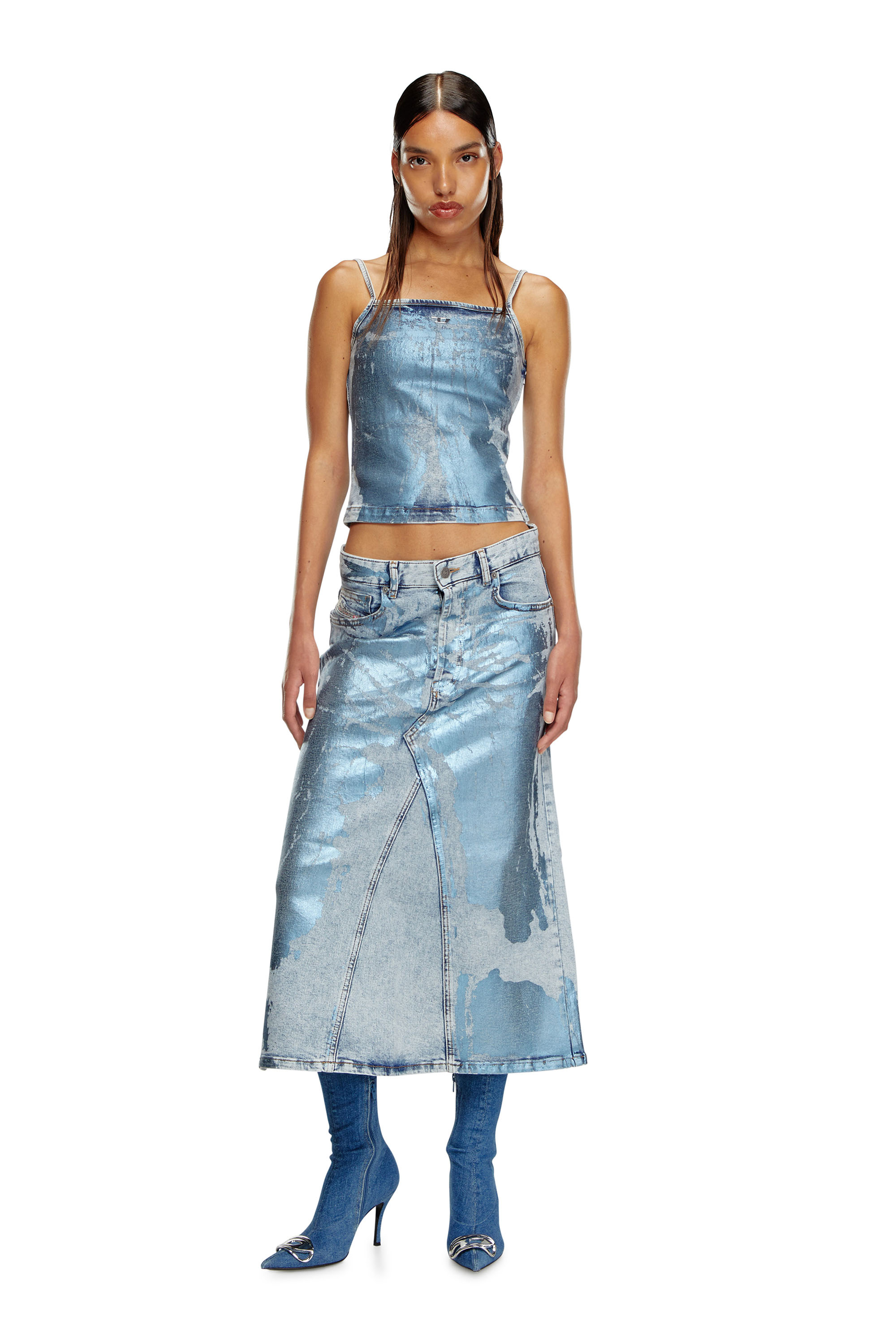 Diesel - DE-ILA-S, Top con spalline in denim pop-color Donna in Blu - 1