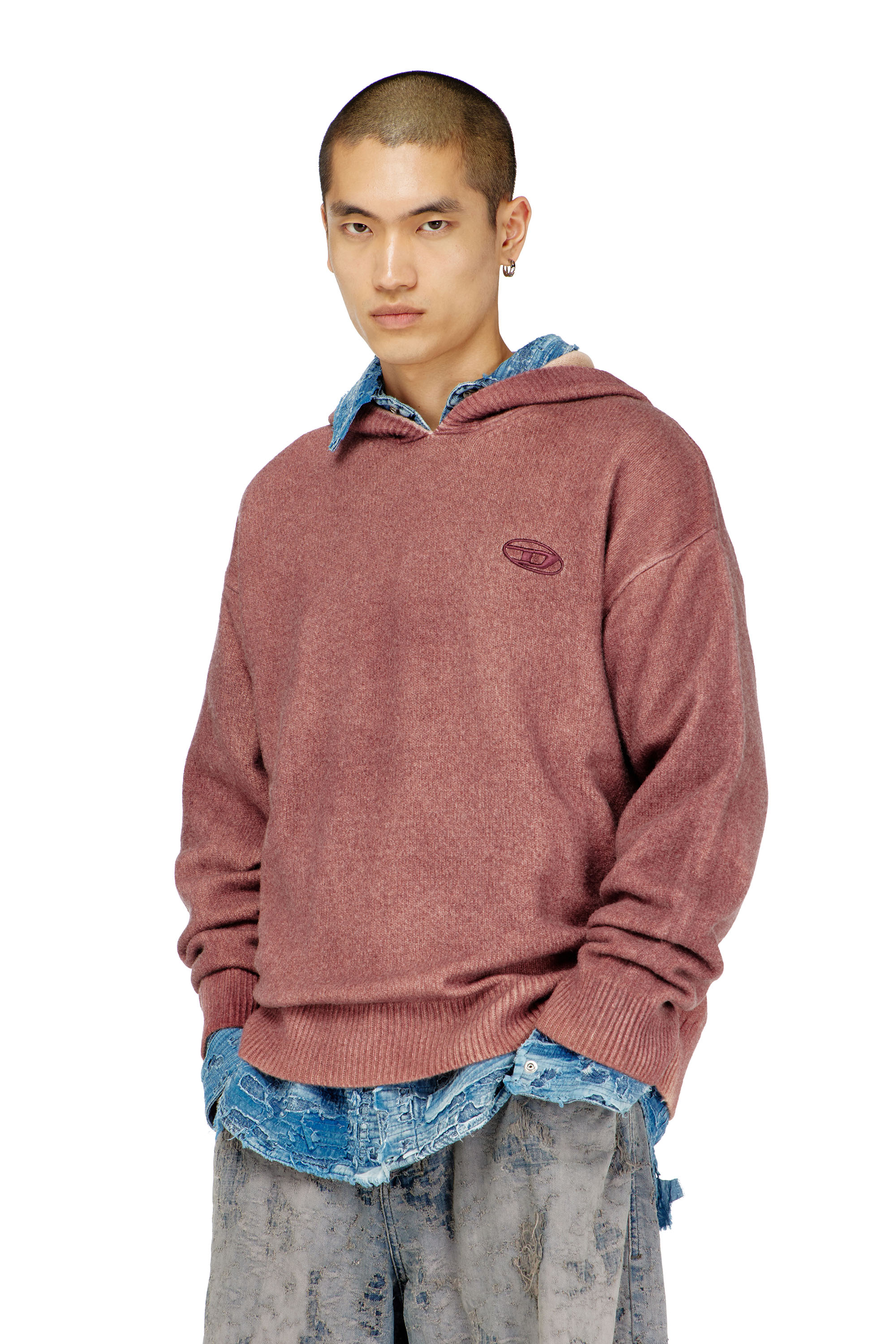 Diesel - K-PICKLED, Sweat &agrave; capuche double teinture en maille m&eacute;lang&eacute;e laine Homme in ToBeDefined - 1