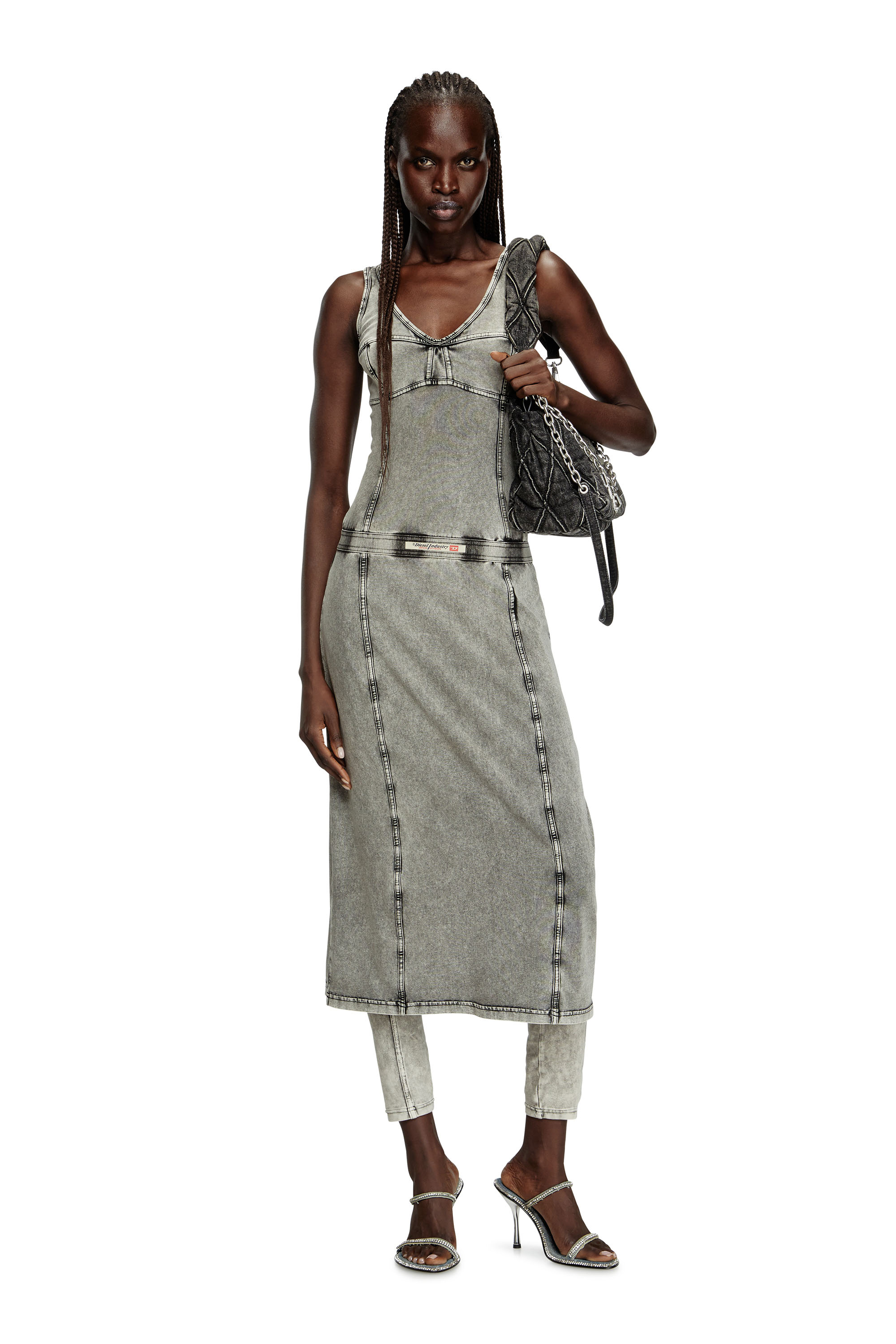 Diesel - D-INNY, Robe midi sans manches à effet denim Femme in Gris - 3