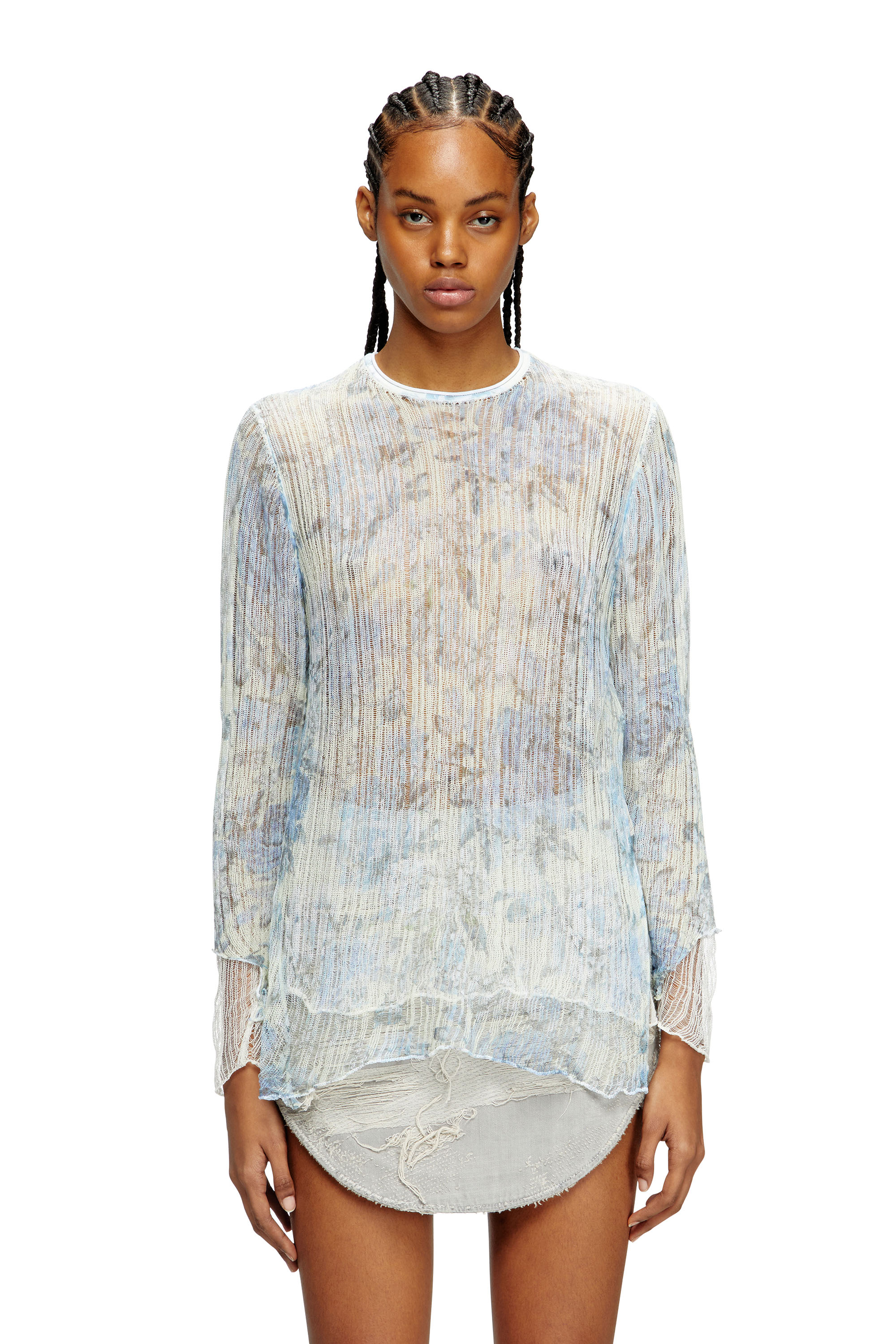 Diesel - K-AASMOS-A, Maglione distressed con stampa floreale Unisex in Blu - 6