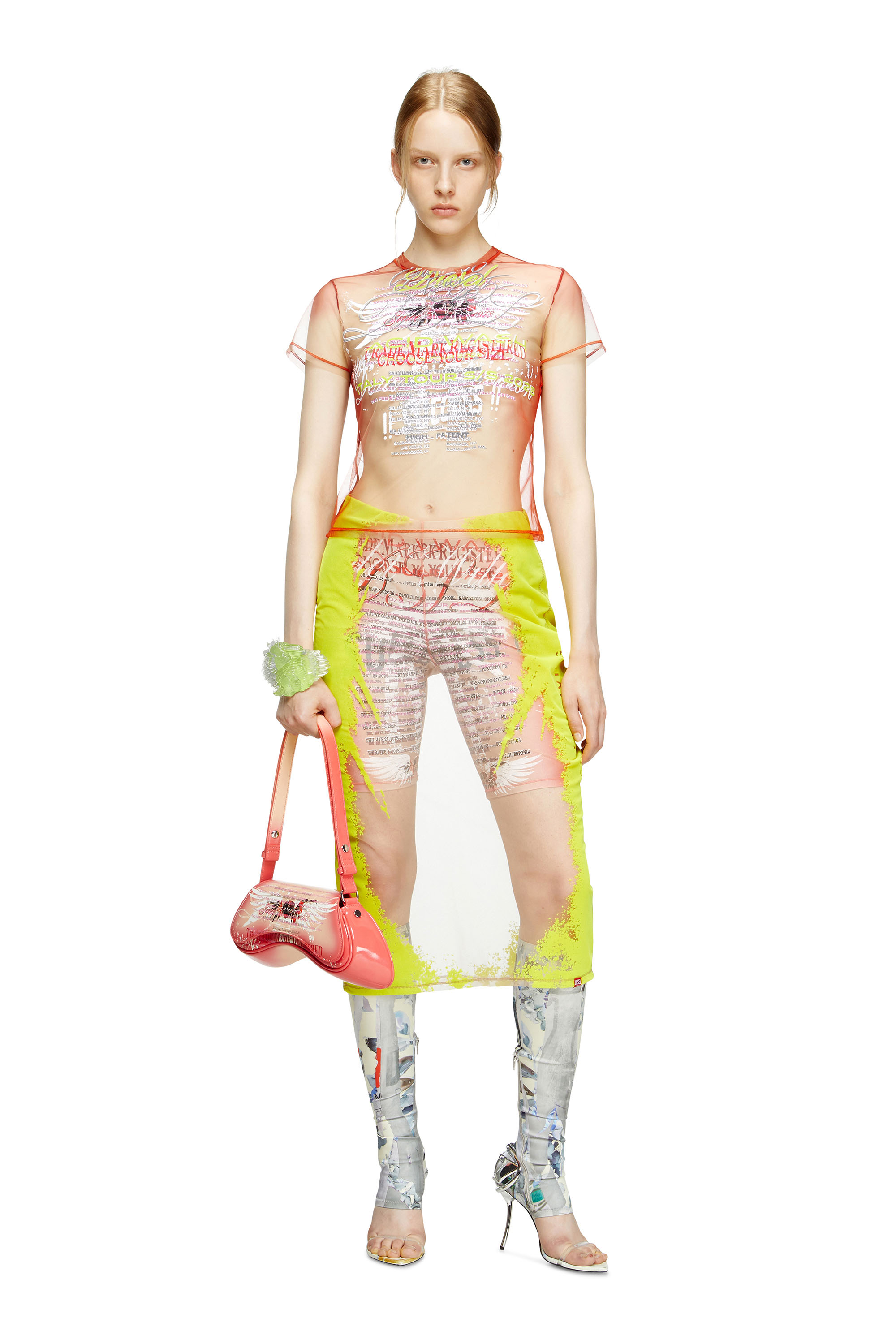 Diesel - T-YRAC, Top semitrasparente con stampa DJ Donna in Rosa - 1