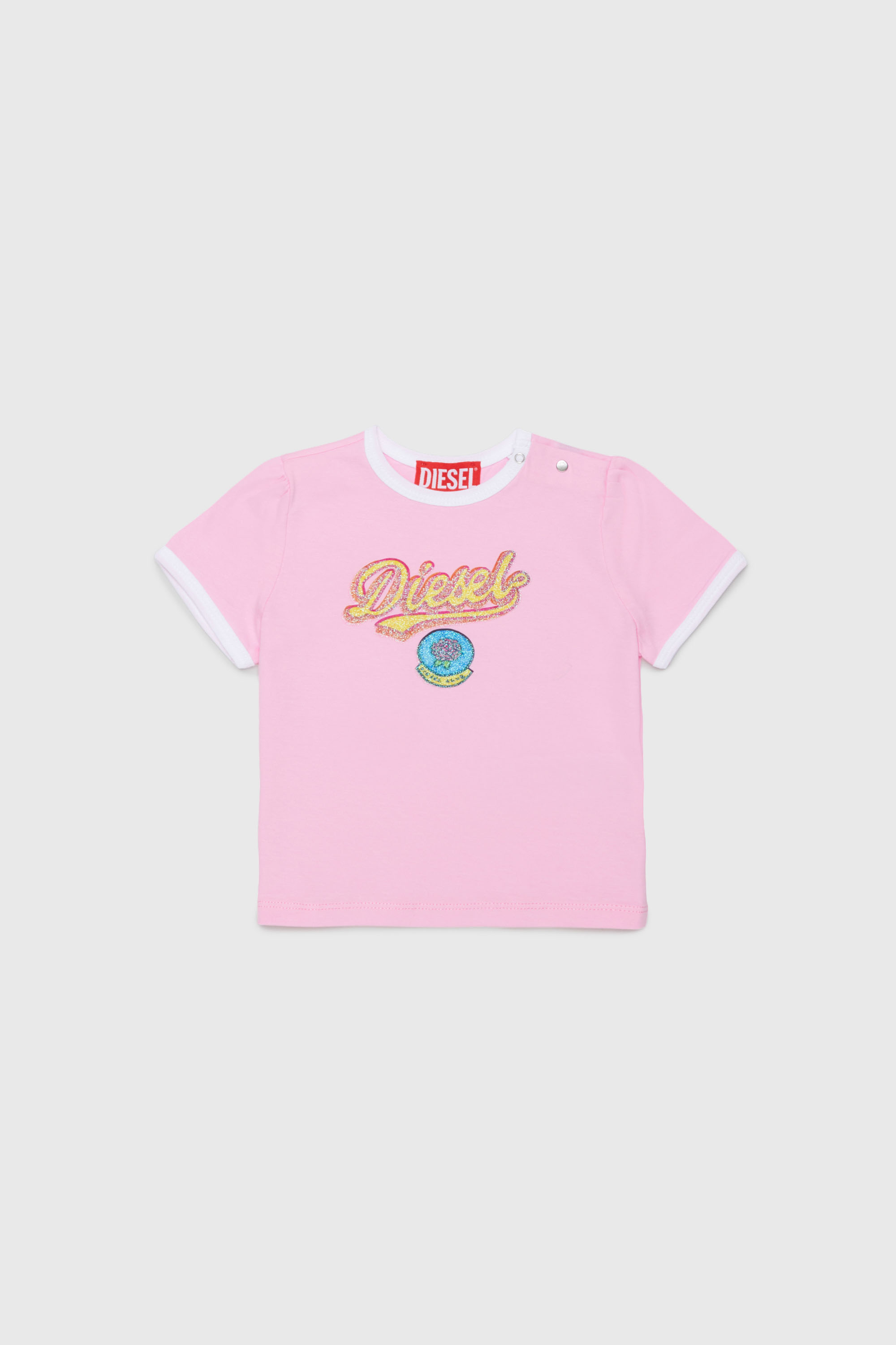 Diesel - TEPAB, T-shirt en coton avec logo effet paillet&eacute; Femme in Rose - 1