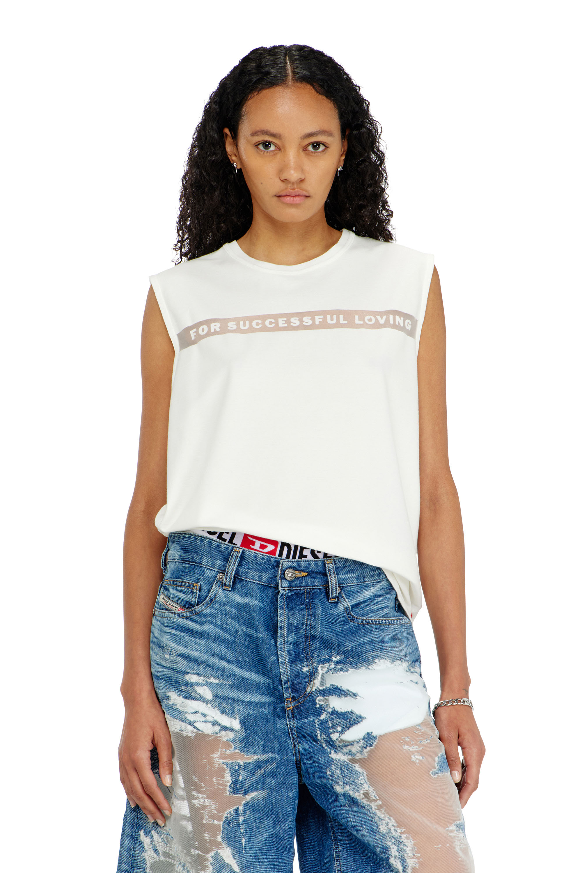 Diesel - PR-T-NORM-BISC-MATI-R, Canotta con logo For Successful Loving Unisex in Bianco - 1