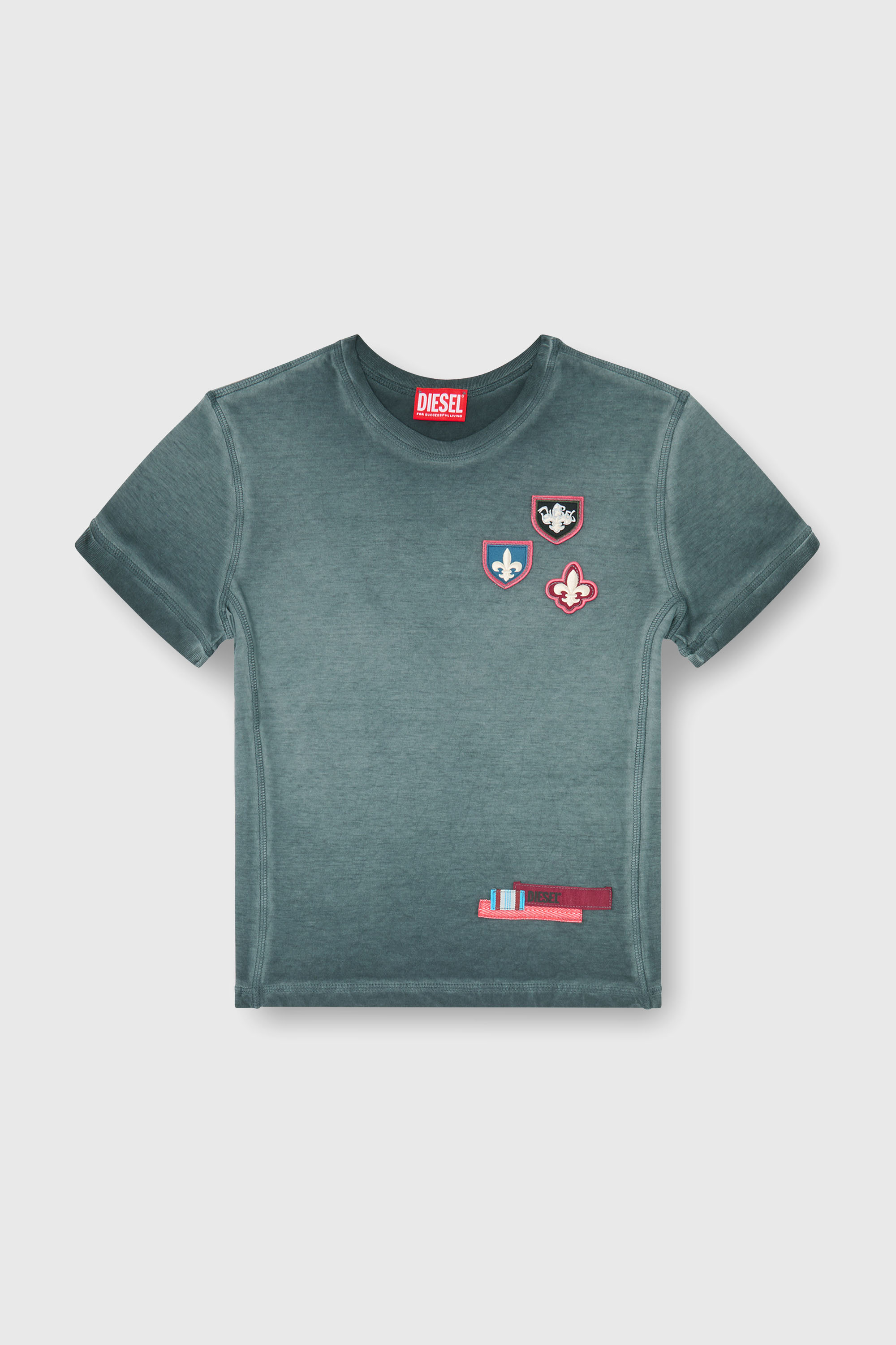 Diesel - T-UNCUTY-WAF, T-shirt con patch e inserti laterali microwaffle Donna in Verde - 2