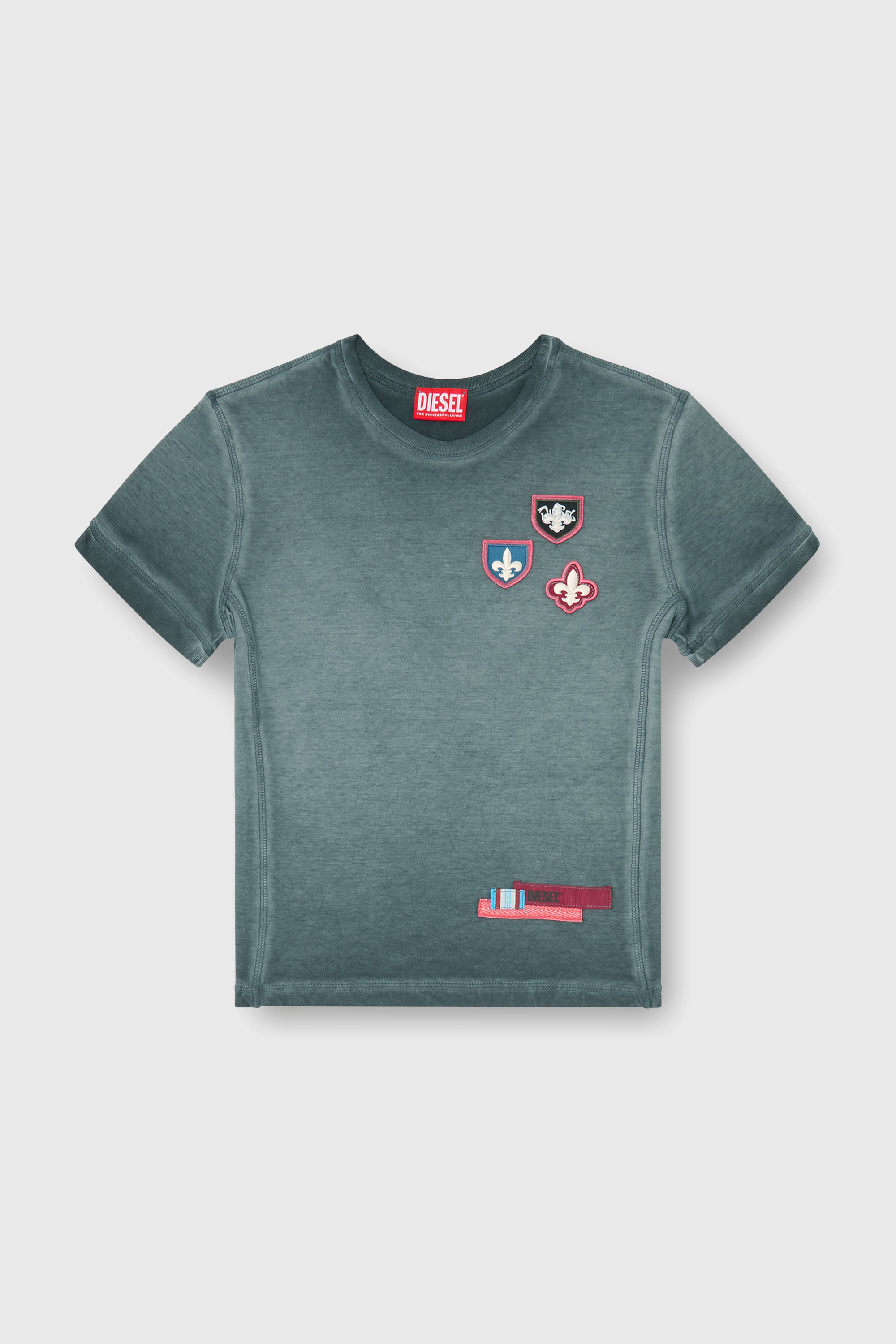 Diesel - T-UNCUTY-WAF, Damen T-Shirt mit Patches und Mikrowaffel-Seiten in Dunkelgr&uuml;n - 2