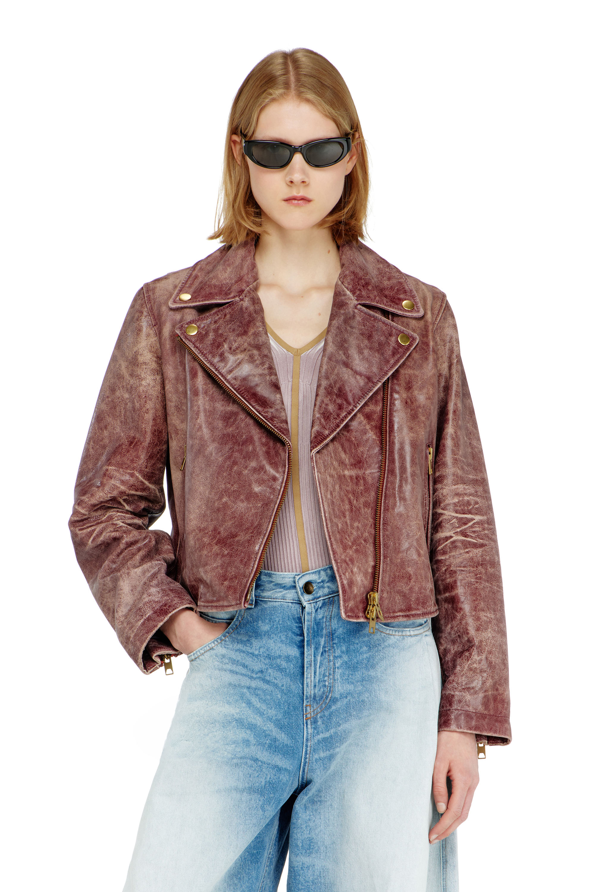 Diesel - L-UNATIC-T1, Damen Biker-Jacke aus behandeltem Leder in null - 3