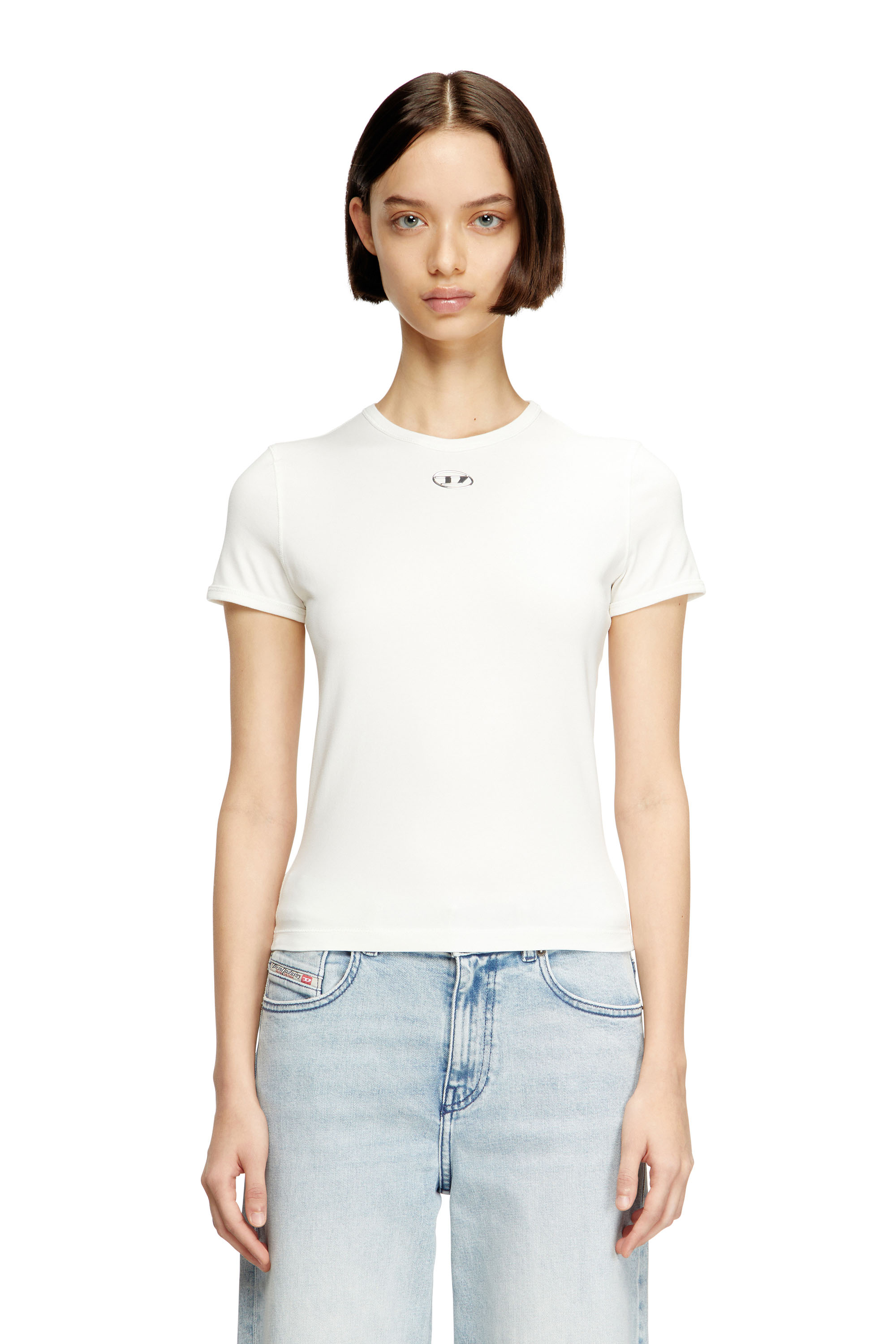 Diesel - T-UNCUTIESLONG-OD, T-shirt ajustée avec ovale D métallique Femme in ToBeDefined - 1
