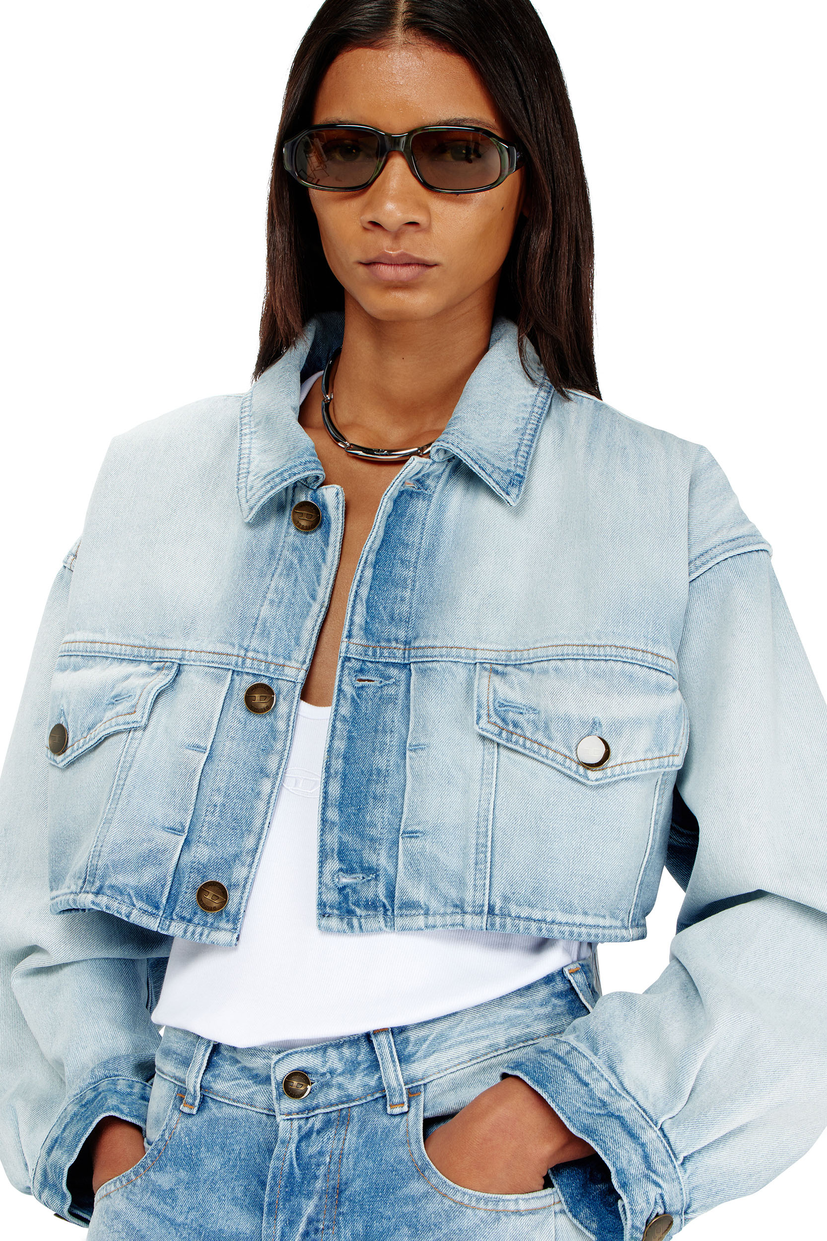 Diesel - DE-MALLEY-S, Veste trucker courte et oversize Femme in Bleu - 4