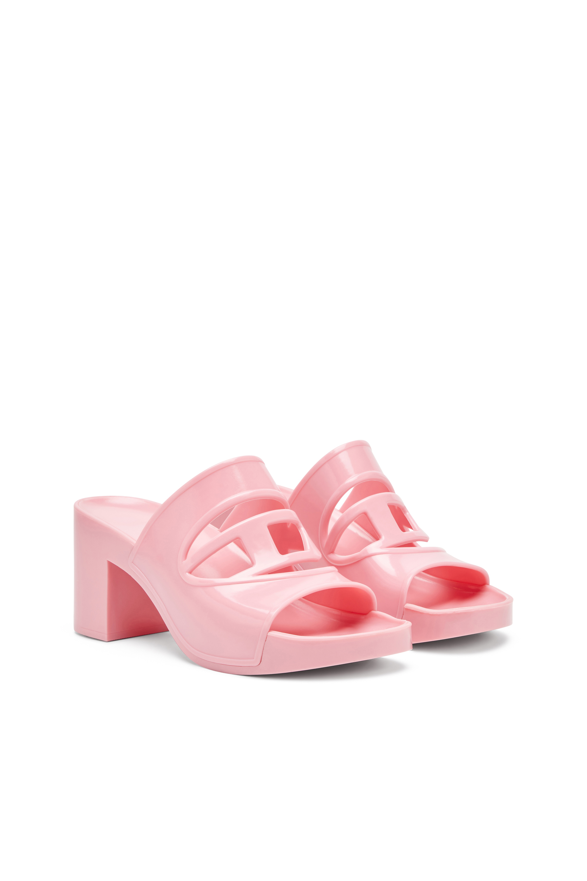 Diesel - SA-BONNIE, Sa-Bonnie-Slide in gomma con tacco e logo cut-out Donna in Rosa - 2