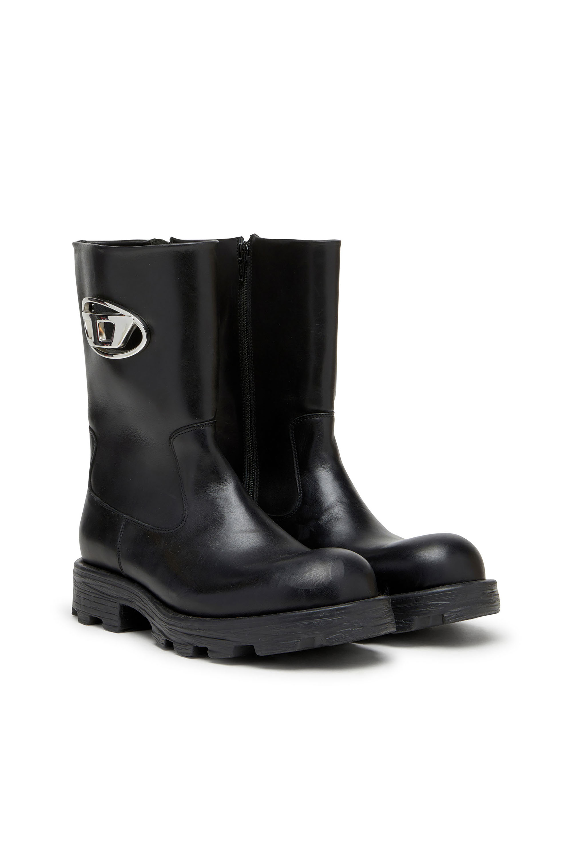 Diesel - D-HAMMER BKR D W, Damen D-Hammer-Cut-Out-Lederstiefel mit Logo-Hardware in Schwarz - 3