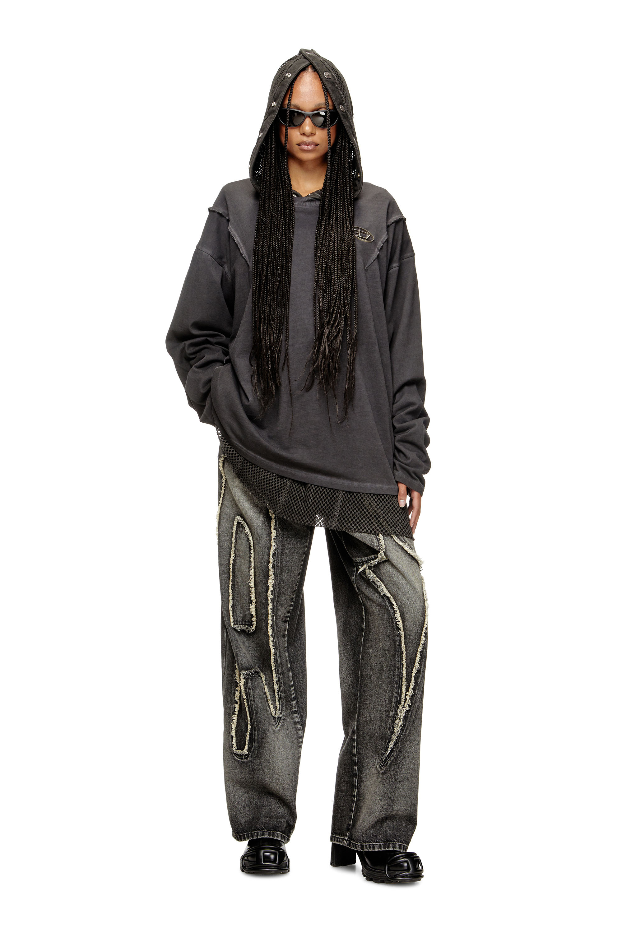 Diesel - T-THUG-T-SHIRT, T-shirt à manches longues avec effet délavé Mixte in Gris - 4