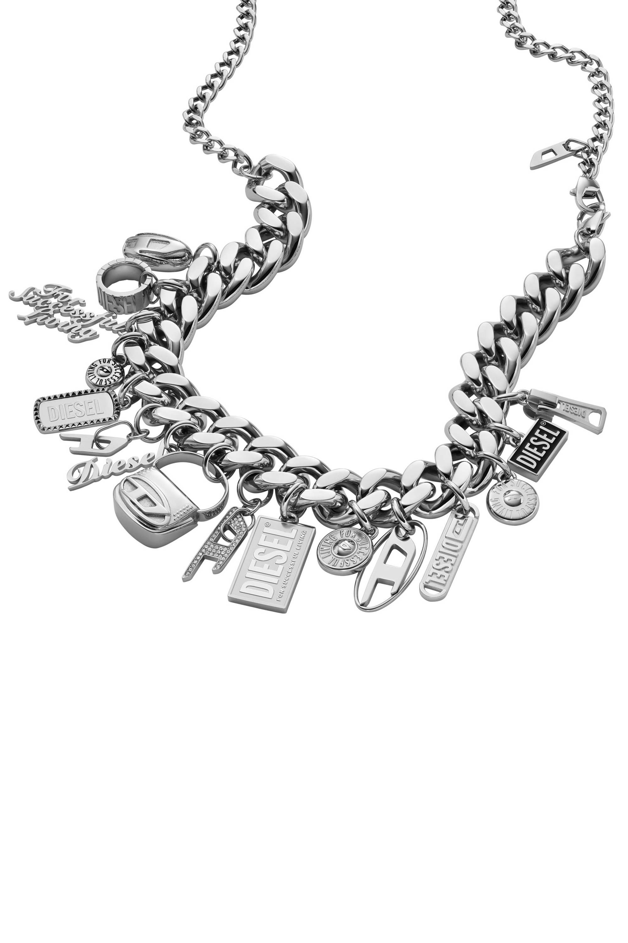 Diesel - DX1521 JEWEL, Collier chaîne à breloques en acier inoxydable Mixte in Gris argenté - 1