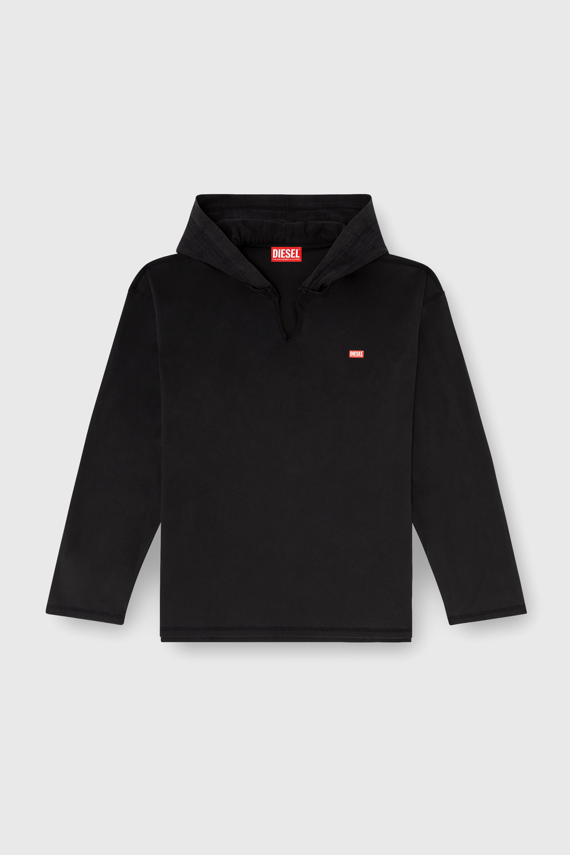 Diesel - T-BOXT-LS-HOOD-CHECK, T-shirt &agrave; manches longues avec capuche en flanelle Homme in Noir - 2