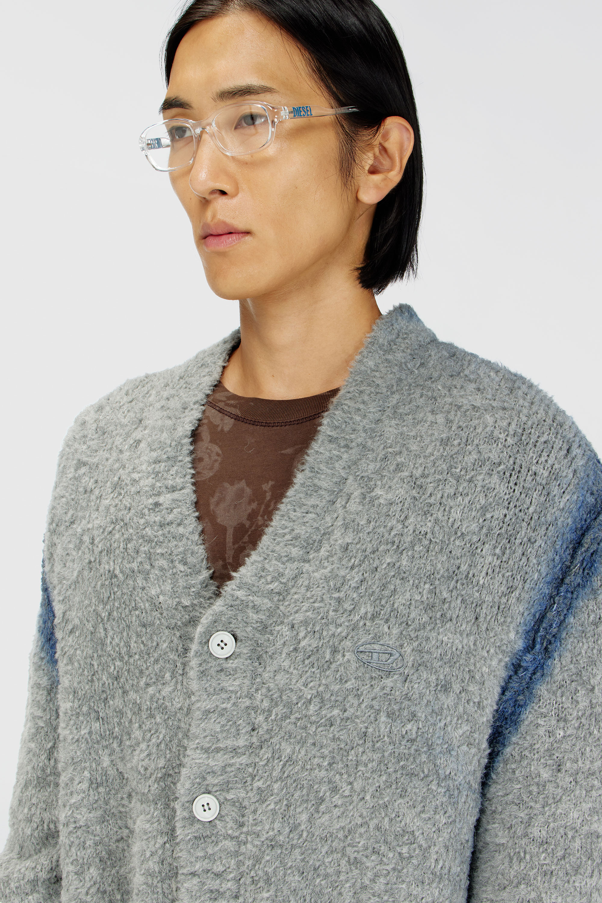 Diesel - K-REMO, Cardigan en m&eacute;lange d'alpaga avec coutures effet spray Homme in Gris - 5