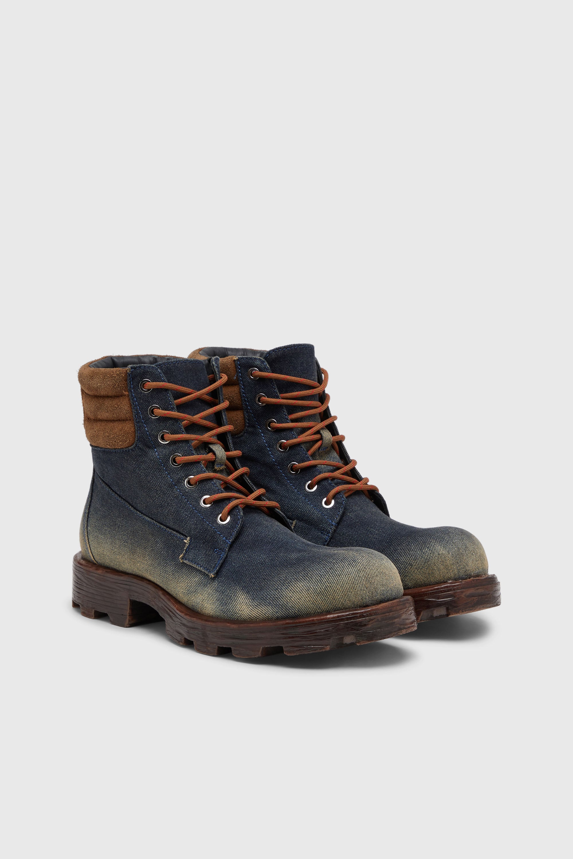 Diesel - D-HAMMER LACE UP, D-Hammer-Anfibi in denim e suede Uomo in Blu - 2
