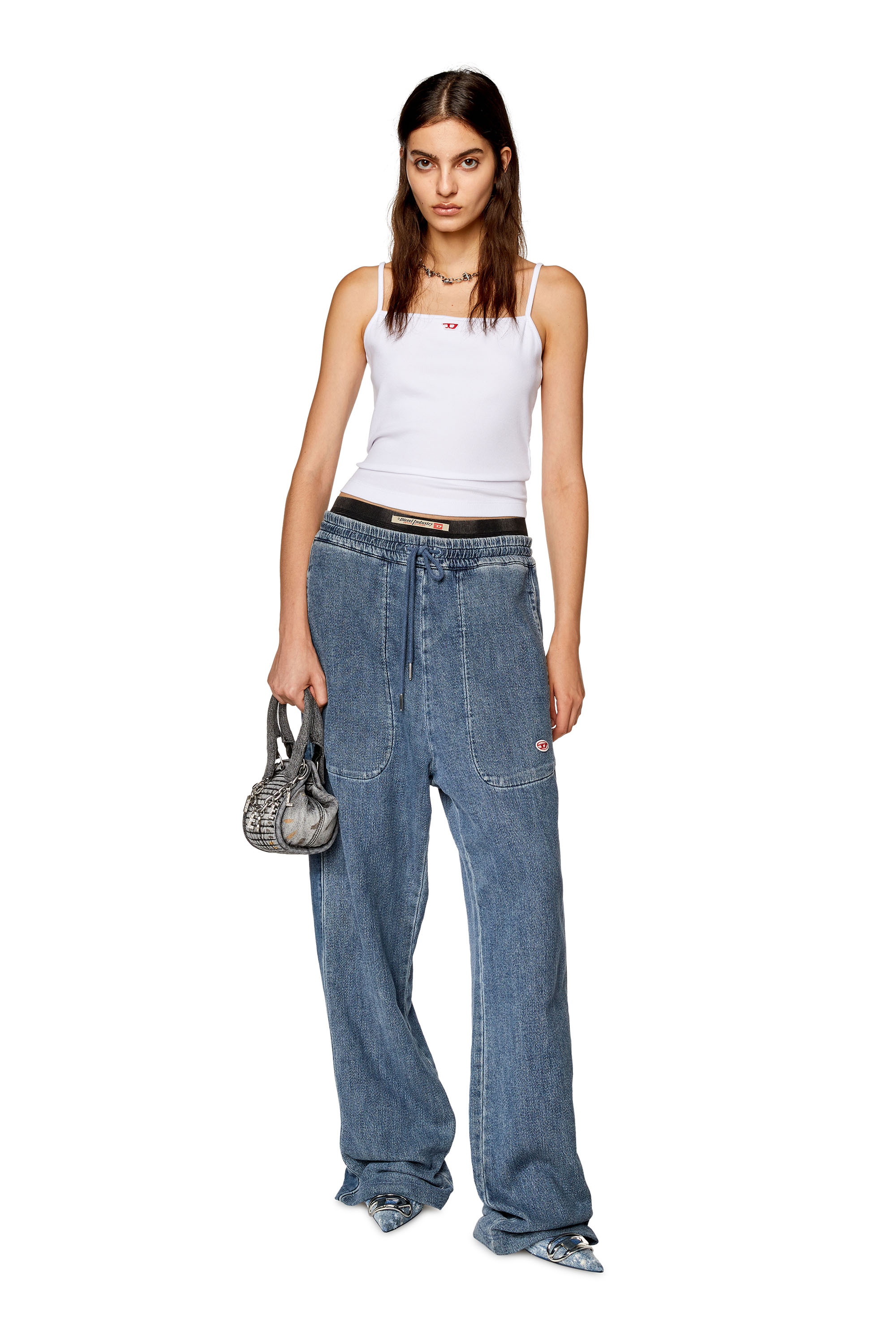 Diesel - T-HOP-D, Top con spalline e patch D ricamata Donna in Bianco - 1