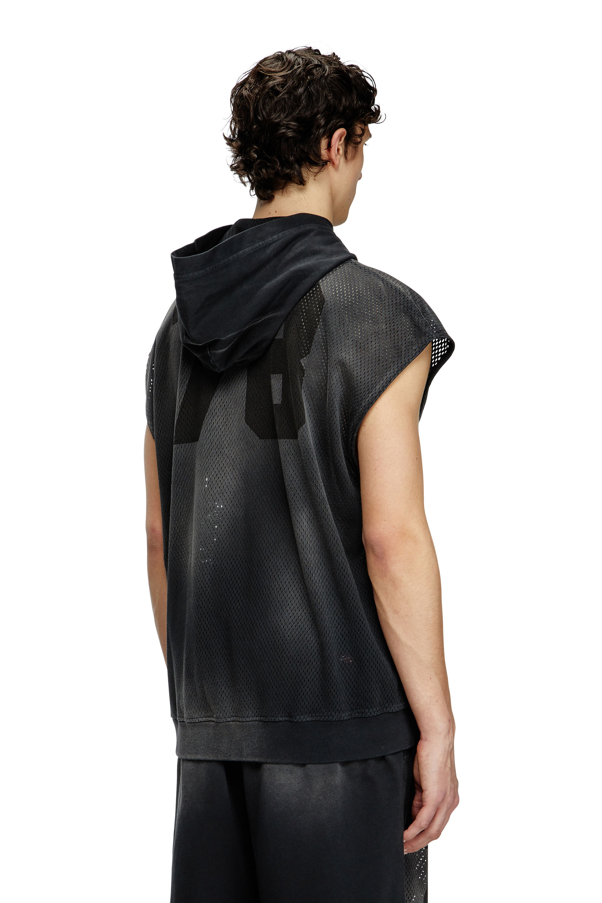 Diesel - S-BOXT-SL-MESH, Sweat-shirt à capuche sans manches en mesh et jersey Homme in Noir - 5