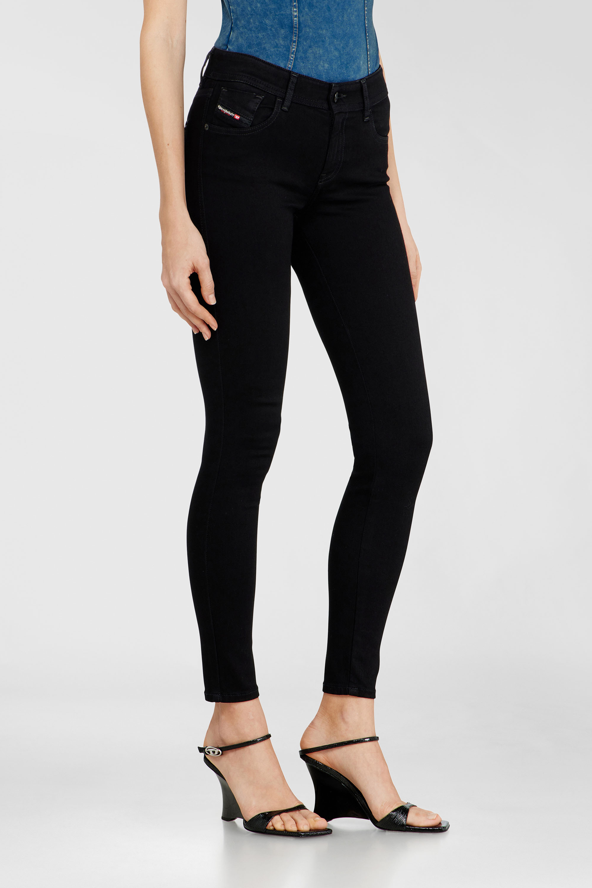 Diesel - Skinny Jeans 2017 Slandy 069EF Donna, Nero/Grigio scuro - Image 7