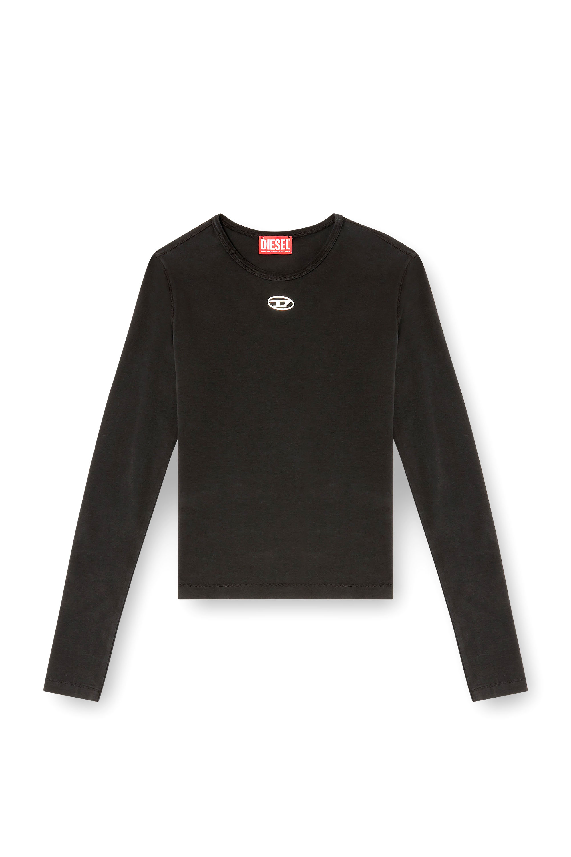 Diesel - T-UNCUTIESLONG-LS-OD, Pull en coton avec logo Oval D Femme in Noir - 3