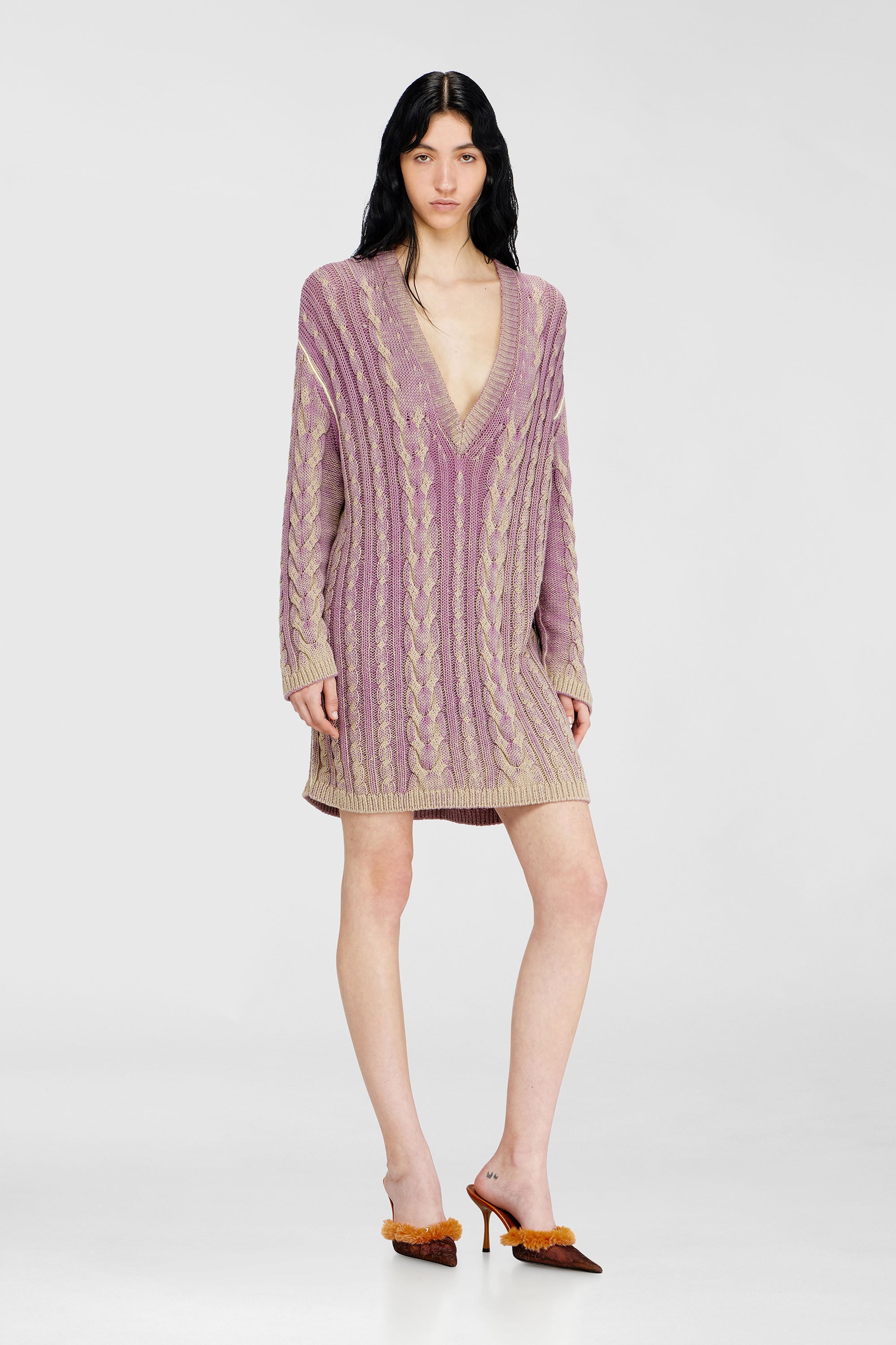 Diesel - M-ELGA, Abito corto in maglia a trecce Donna in Viola - 1
