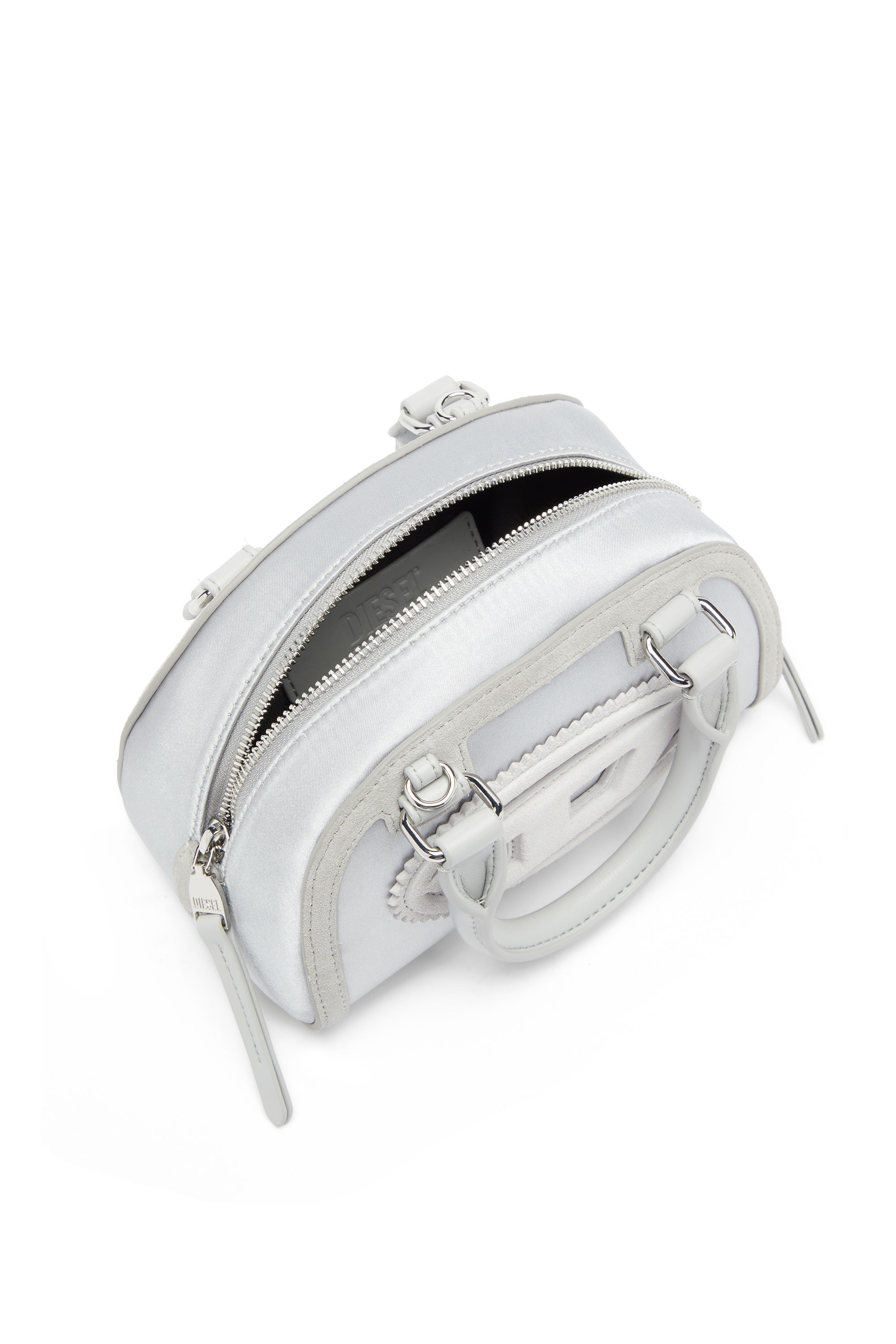 Diesel - 1DR DOME CROSSBODY, Damen 1DR Dome - Mini-Umh&auml;ngetasche aus Satin und Velours in Silber - 4