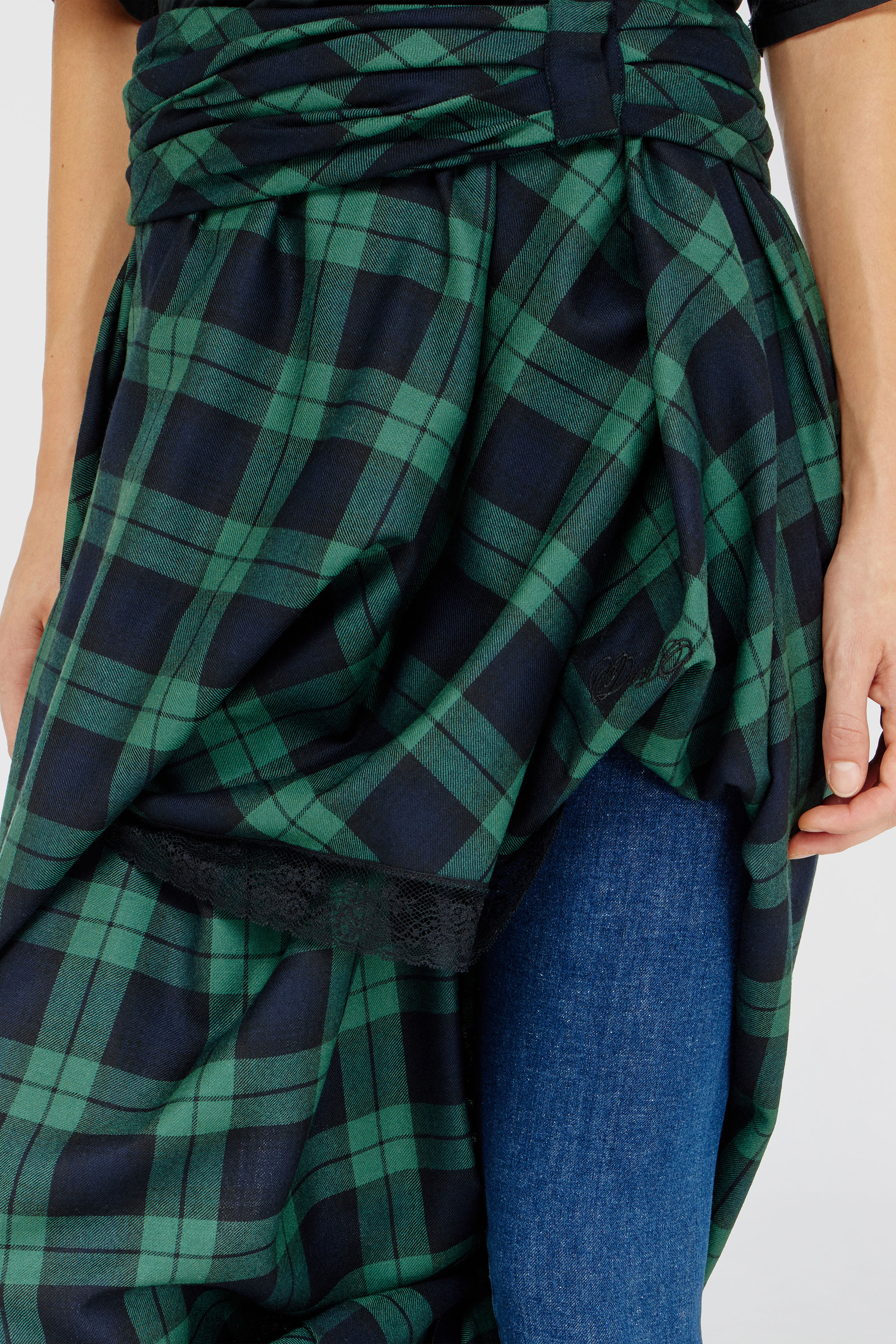 Diesel - O-WINNY, Gonna midi tartan drappeggiata con bordo in pizzo Donna in Multicolor - 6